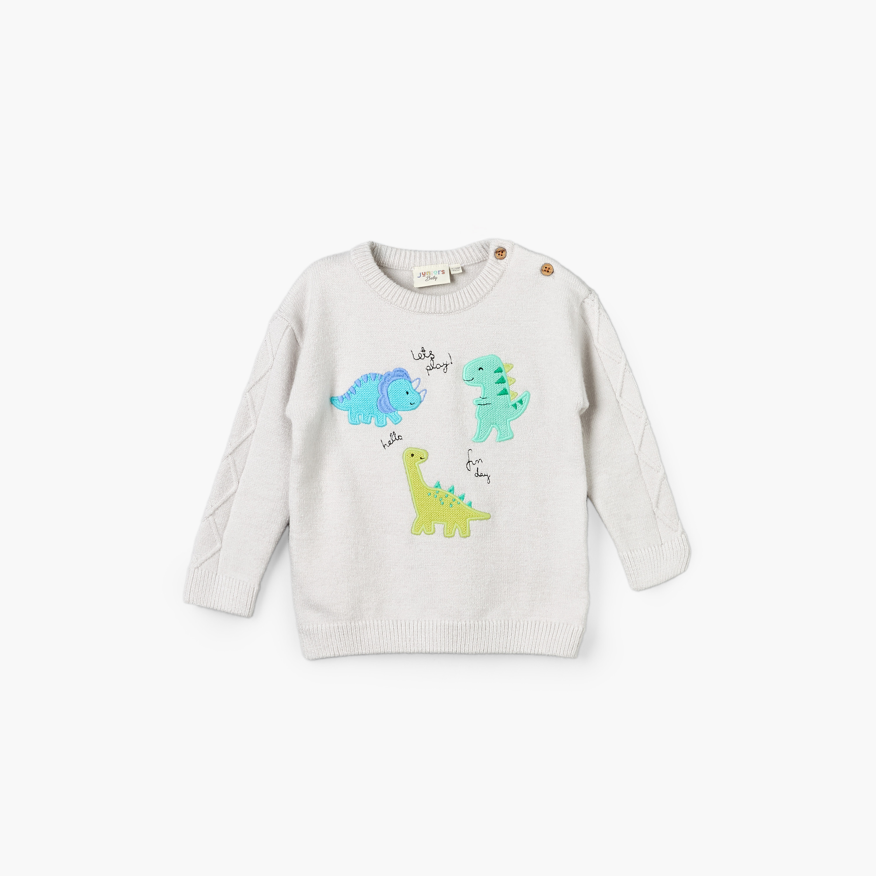 كنزة برقبة ضيقة وبتطريز ديناصور من جونيورز-baby-boys-clothing-winterwear-jumpersandcardigans-image-2