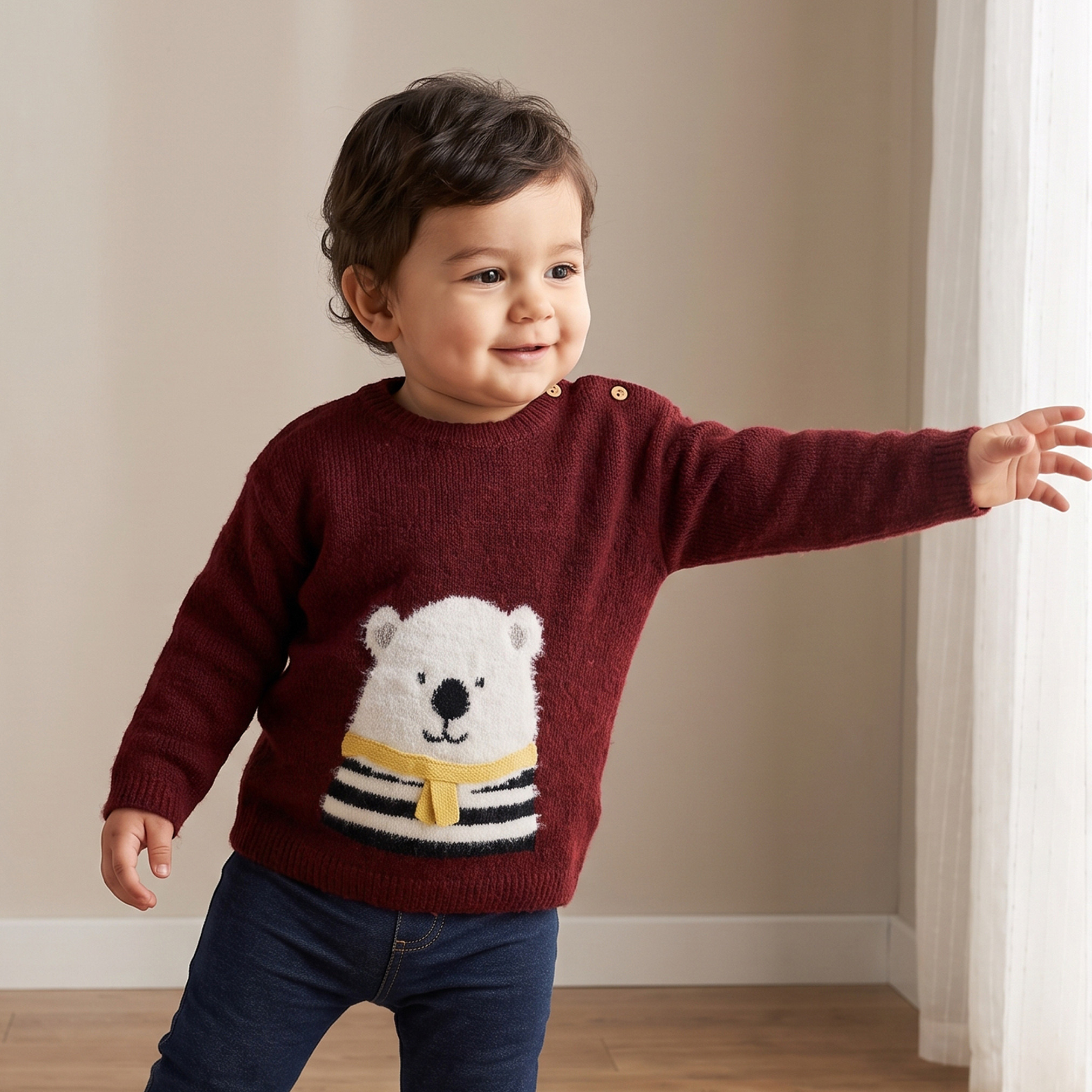 كنزة بتصميم دب وأكمام طويلة من جونيورز-baby-boys-clothing-winterwear-jumpersandcardigans-image-1