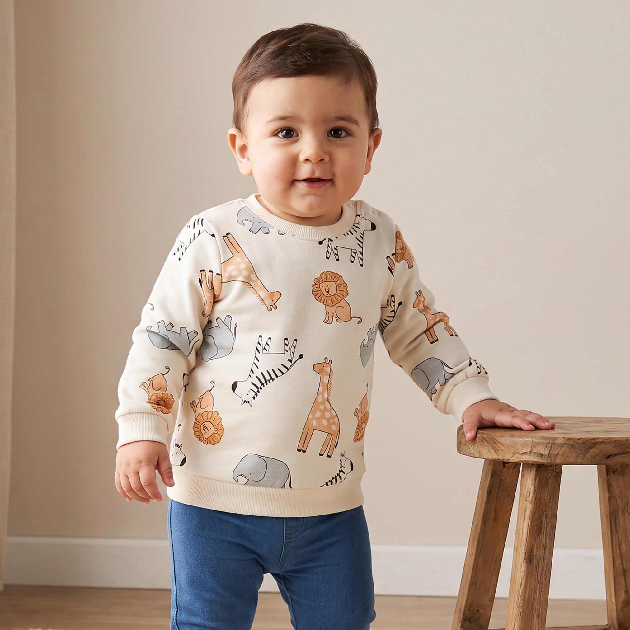 سويت شيرت بطبعات سفاري وأكمام طويلة من جونيورز-baby-boys-clothing-winterwear-sweatshirts-image-1