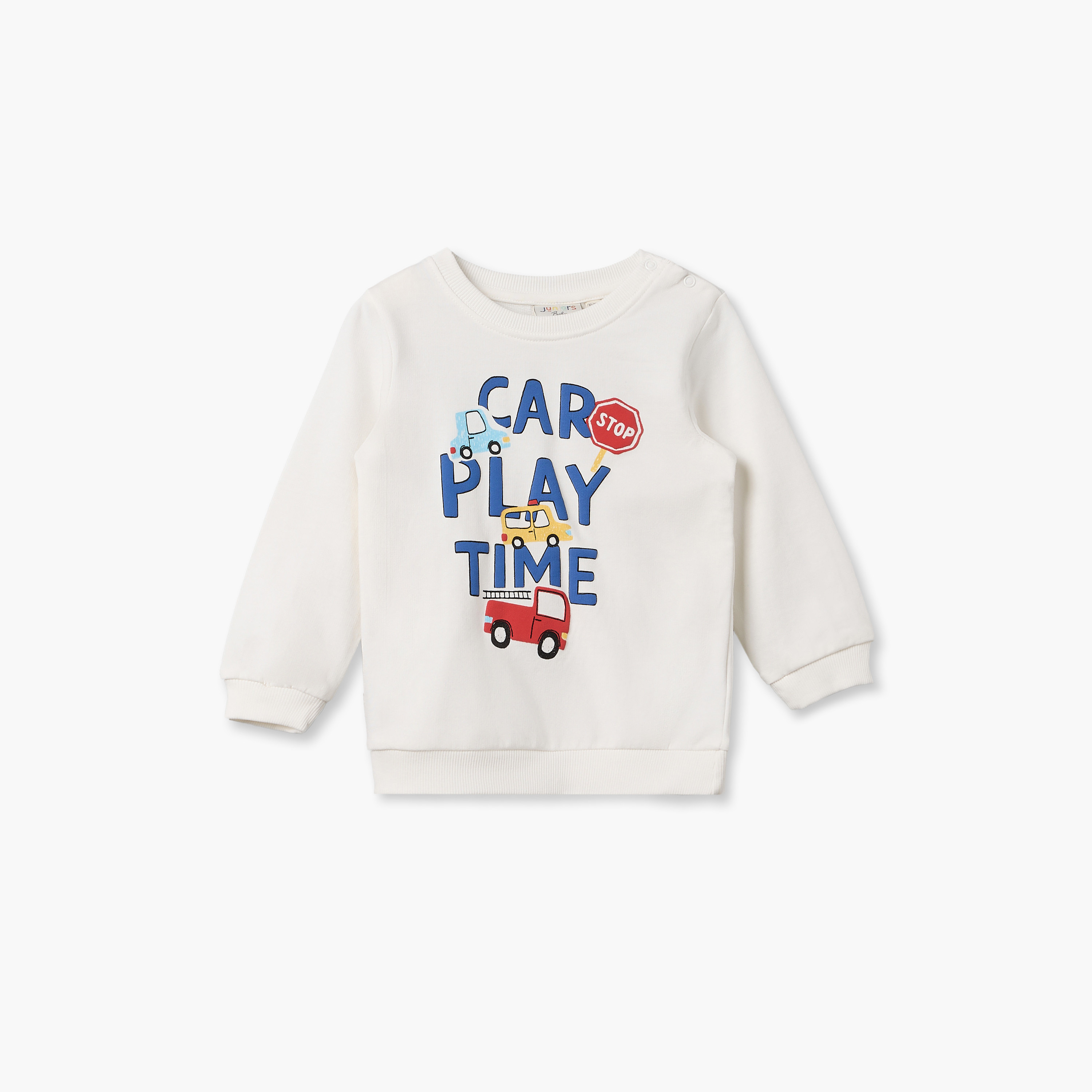 Juniors Printed Sweatshirt with Long Sleeves-baby-boys-clothing-winterwear-sweatshirts-image-2