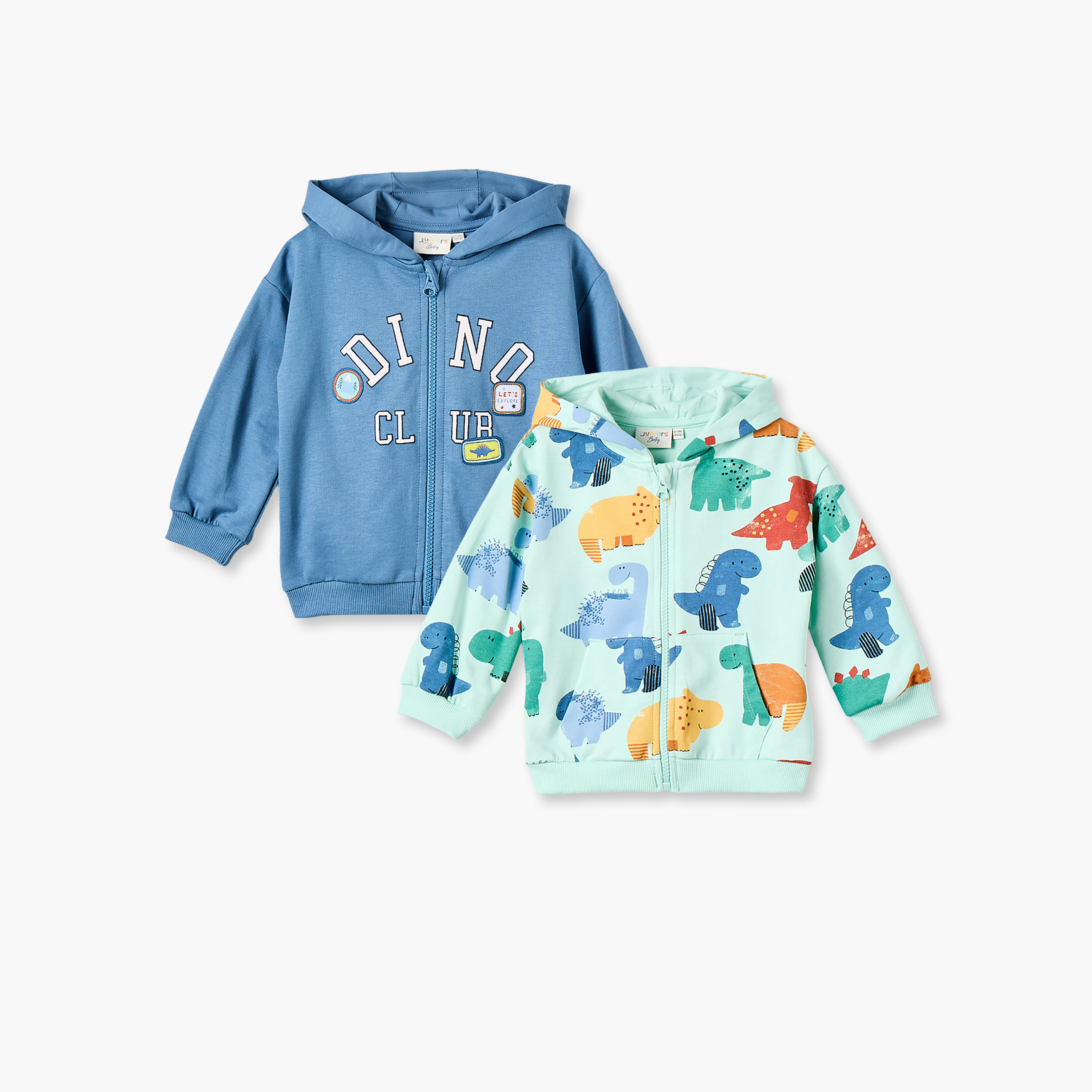 Pack of 2 Juniors Cotton Zip Through Hoodie with Dinosaur Print-baby-boys-clothing-winterwear-sweatshirts-image-1