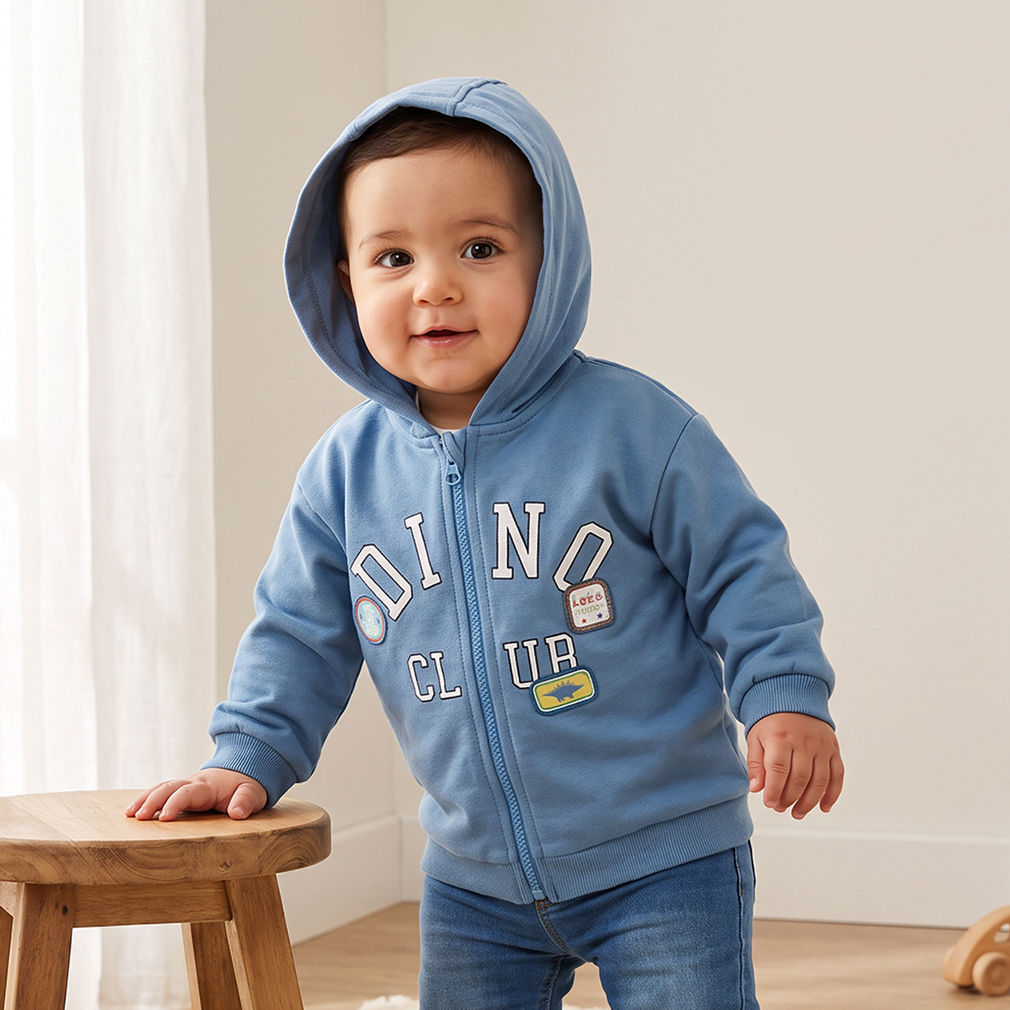Pack of 2 Juniors Cotton Zip Through Hoodie with Dinosaur Print-baby-boys-clothing-winterwear-sweatshirts-image-2
