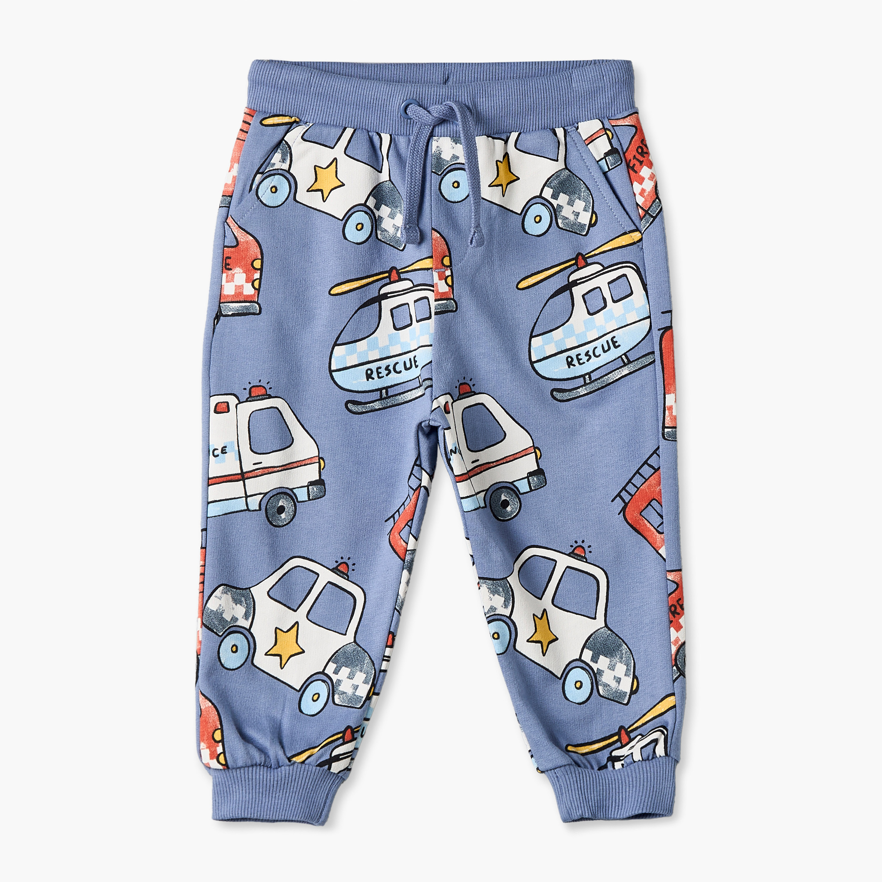 Juniors Vehicle Print Joggers with Pockets-baby-boys-clothing-bottoms-joggersandtrackpants-image-2