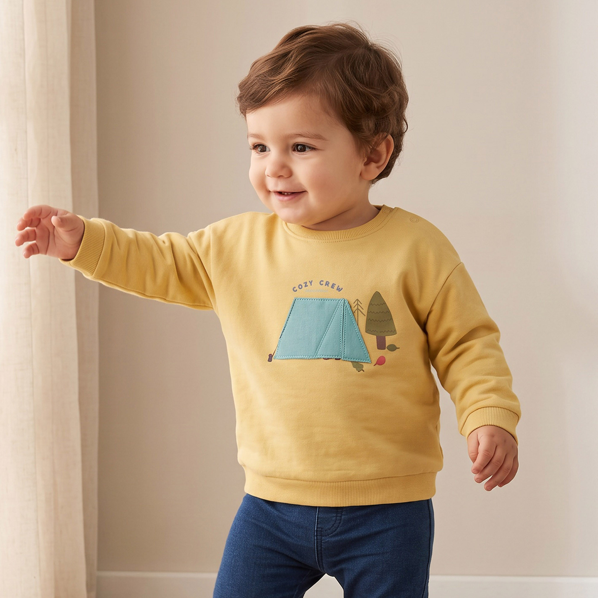 طقم من 2 - سويتشيرت بياقة ضيقة وطبعات سفاري من جونيورز-baby-boys-clothing-winterwear-sweatshirts-image-2