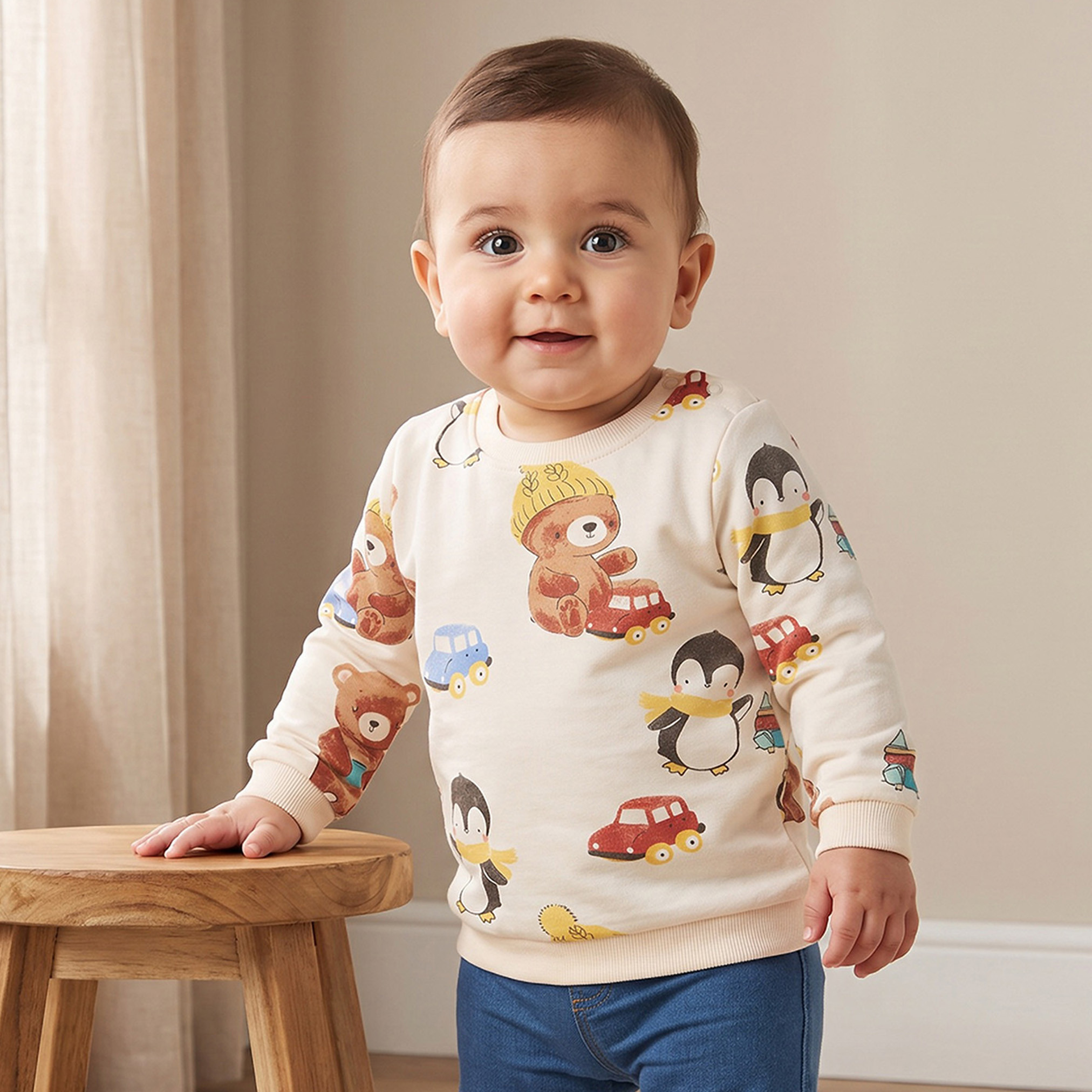 سويت شيرت قطن بأكمام طويلة وطبعات من جونيورز-baby-boys-clothing-winterwear-sweatshirts-image-1