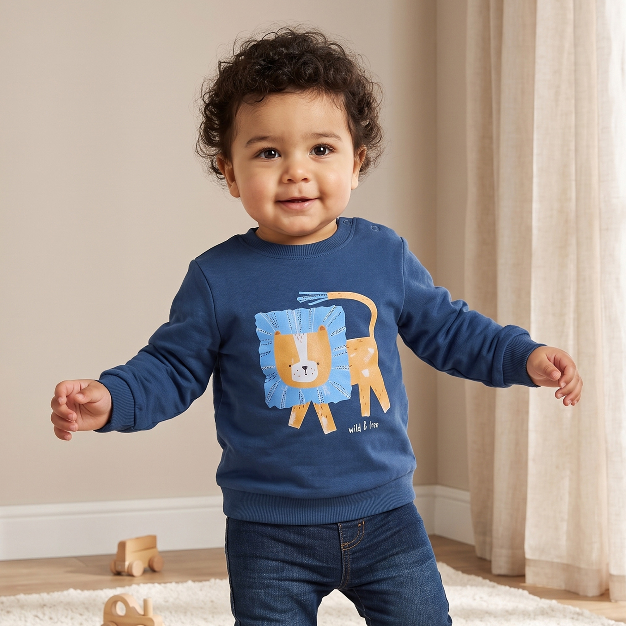 Juniors Round Neck Sweatshirt with Lion Print-baby-boys-clothing-winterwear-sweatshirts-image-1