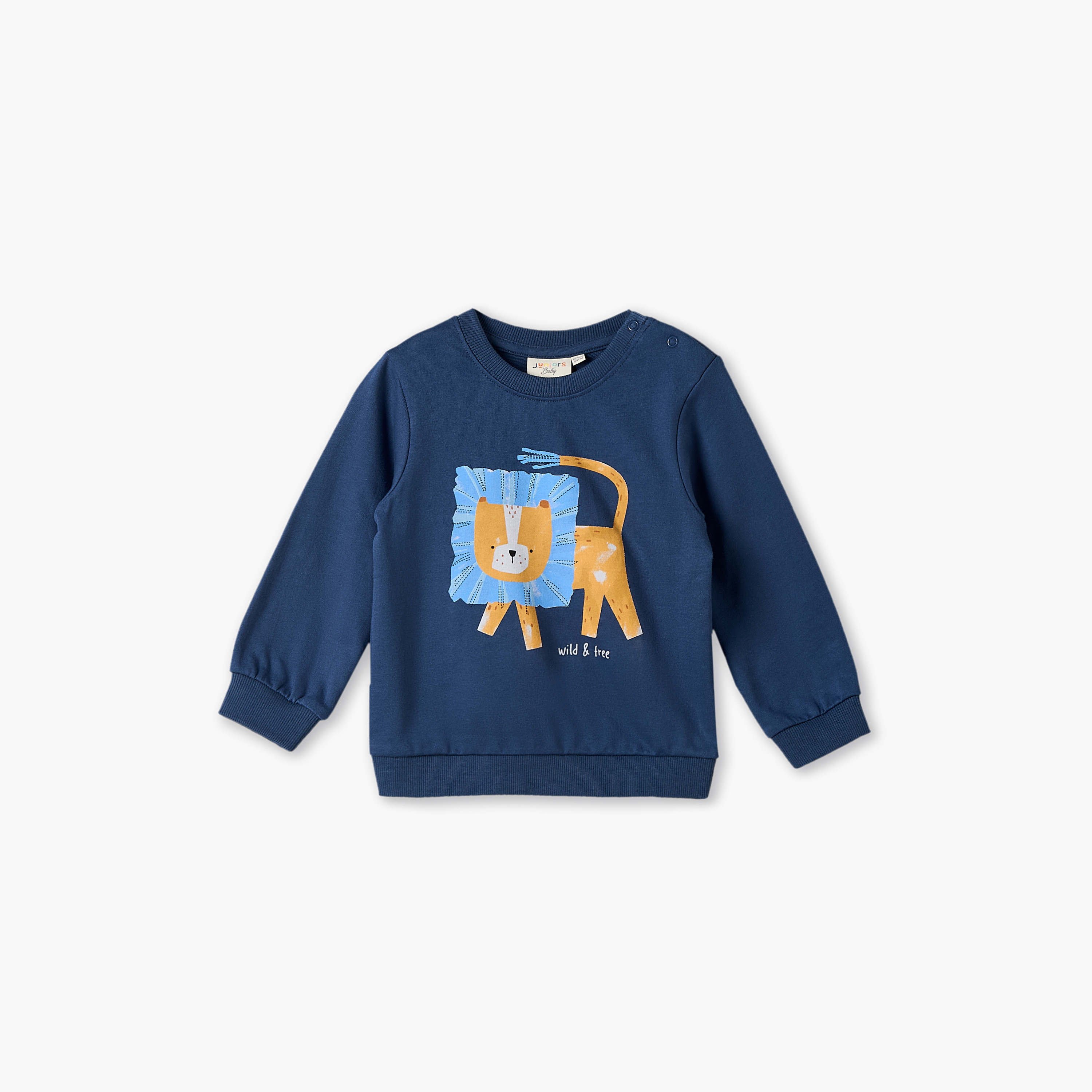 Juniors Round Neck Sweatshirt with Lion Print-baby-boys-clothing-winterwear-sweatshirts-image-2