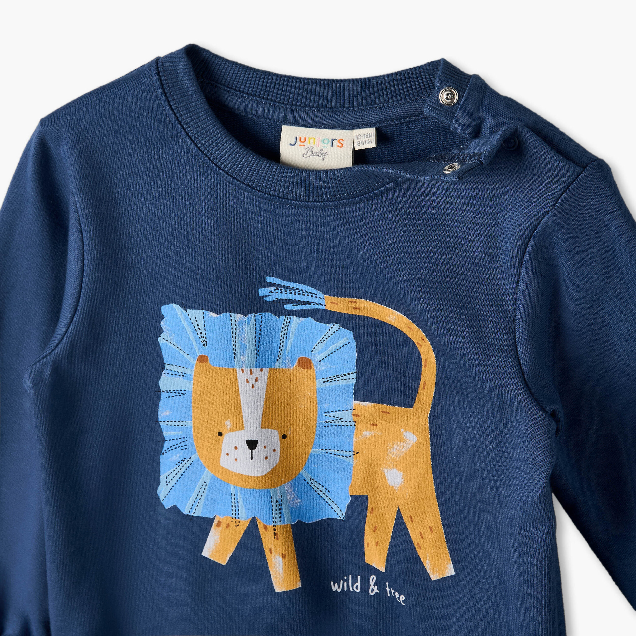 Juniors Round Neck Sweatshirt with Lion Print-baby-boys-clothing-winterwear-sweatshirts-image-5
