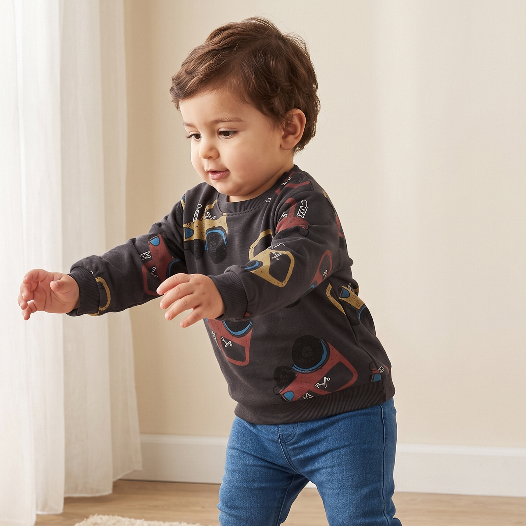 Juniors Crew Neck Sweatshirt with Tractor Print-baby-boys-clothing-winterwear-sweatshirts-image-1
