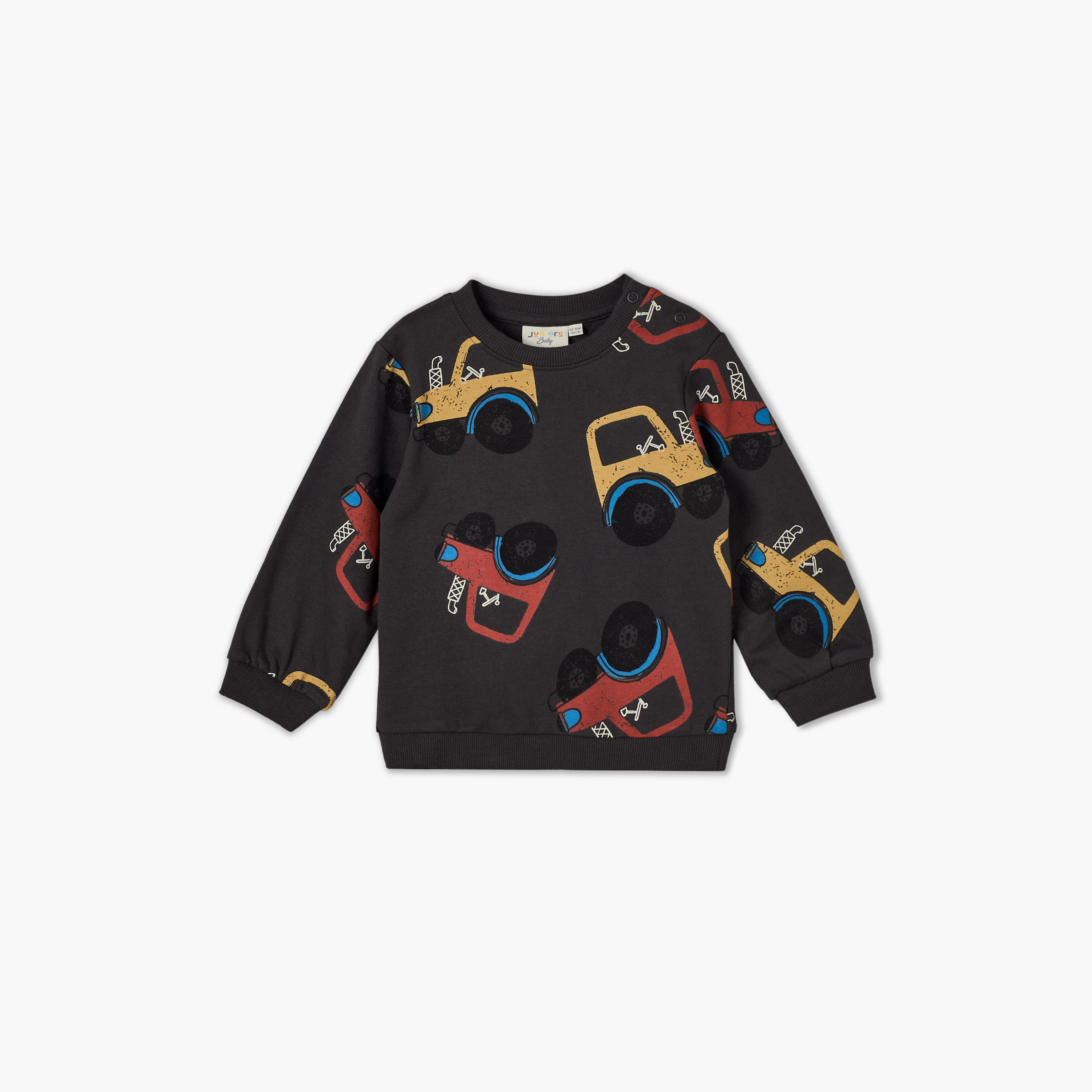 Juniors Crew Neck Sweatshirt with Tractor Print-baby-boys-clothing-winterwear-sweatshirts-image-2