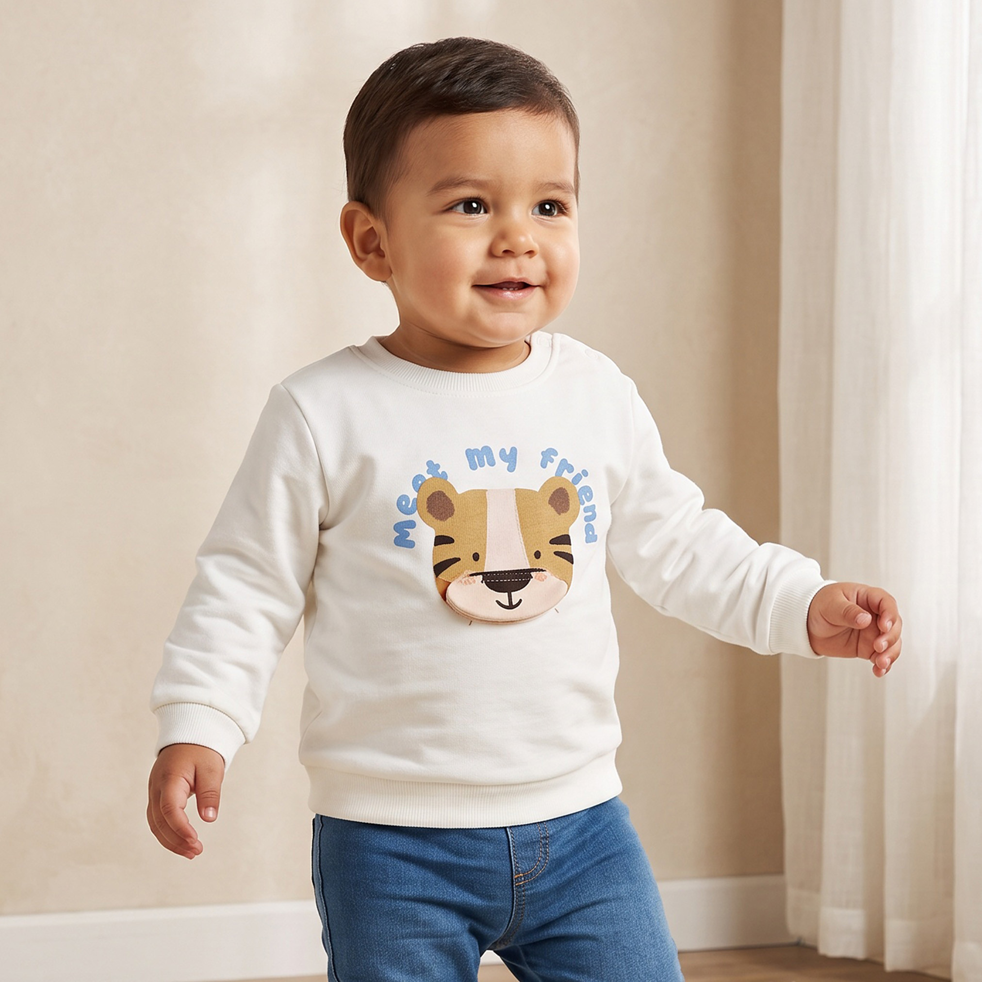 Juniors Round Neck Sweatshirt with Tiger Face Print-baby-boys-clothing-winterwear-sweatshirts-image-1