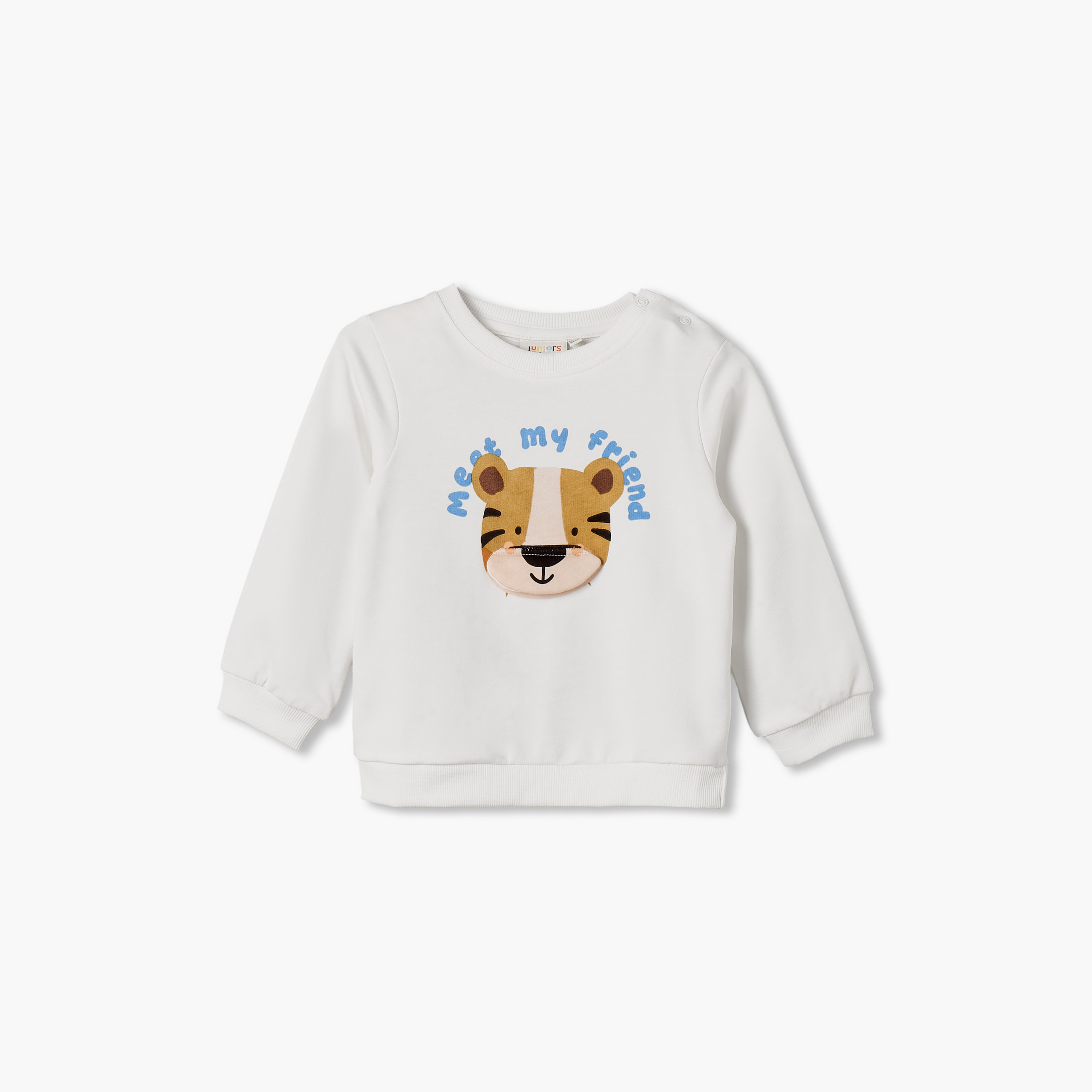 Juniors Round Neck Sweatshirt with Tiger Face Print-baby-boys-clothing-winterwear-sweatshirts-image-2