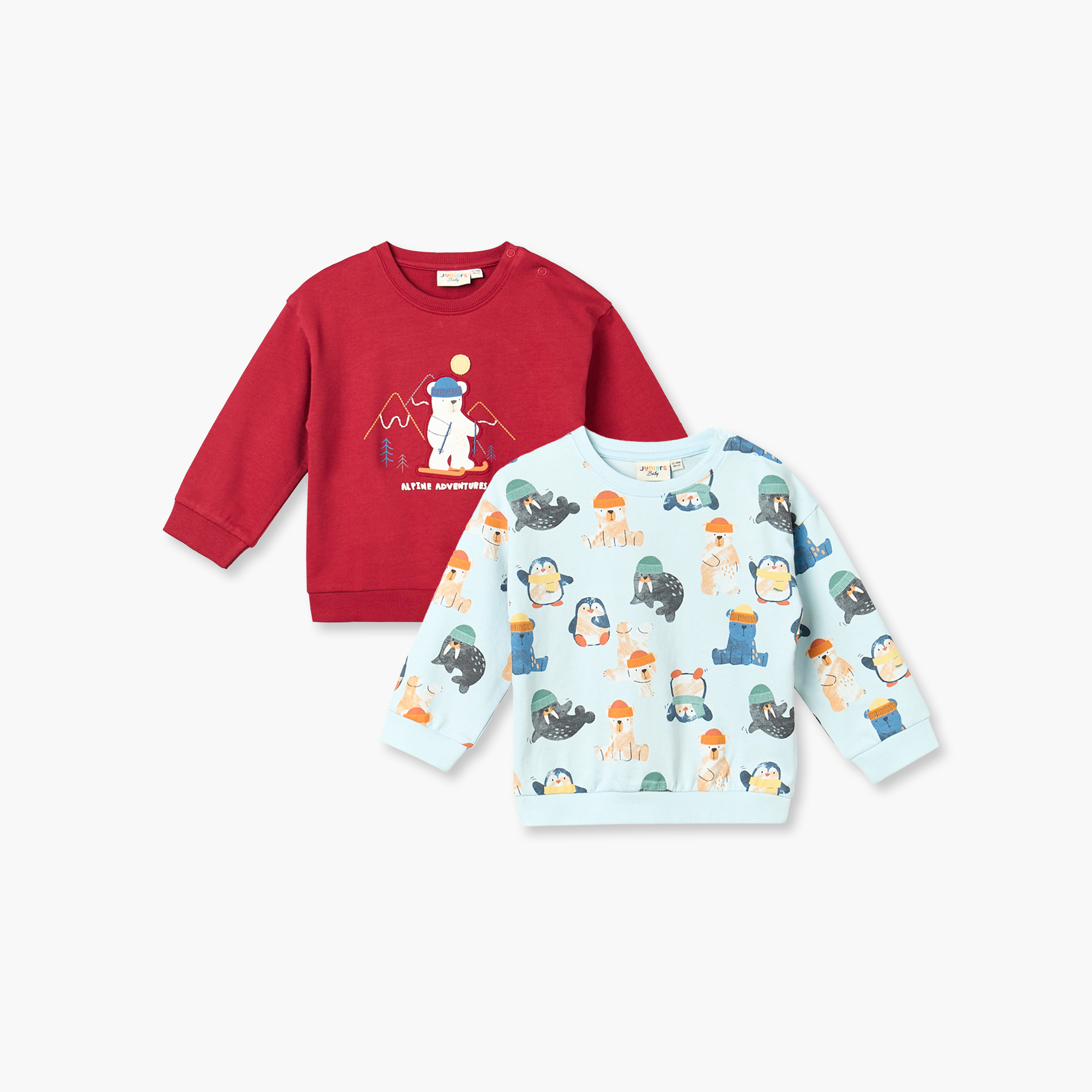 سويت شيرت بياقة مستديرة وأزرار إغلاق كبس من جونيورز - قطعتين-baby-boys-clothing-winterwear-sweatshirts-image-1