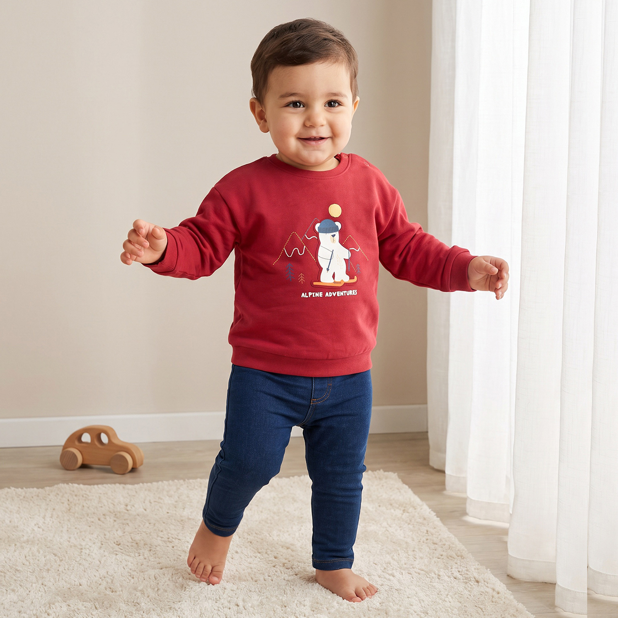 سويت شيرت بياقة مستديرة وأزرار إغلاق كبس من جونيورز - قطعتين-baby-boys-clothing-winterwear-sweatshirts-image-2