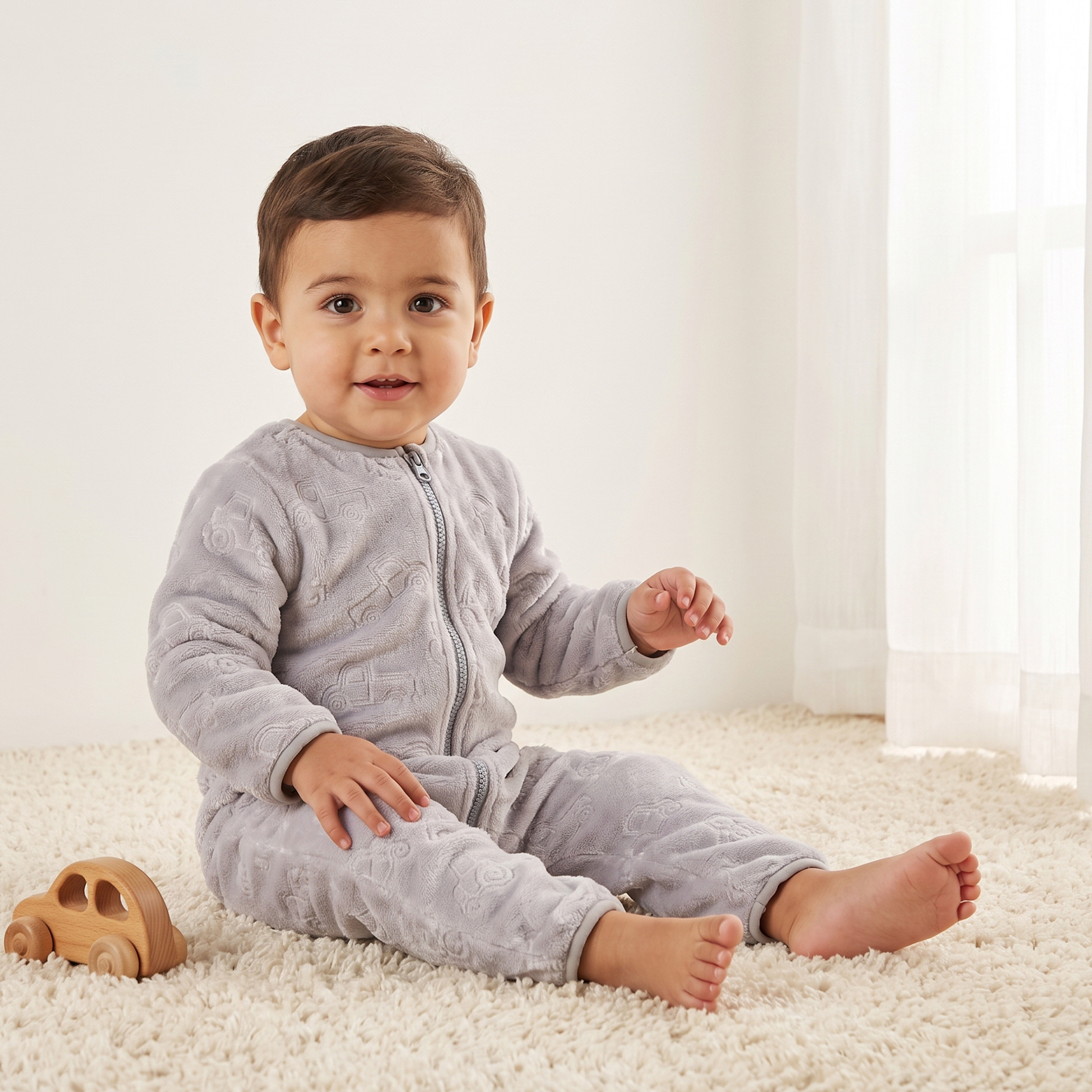 Juniors Crew Neck Long Sleeves Sleepsuit with Vehicle Embossing-baby-boys-clothing-winterwear-sleepsuits-image-1