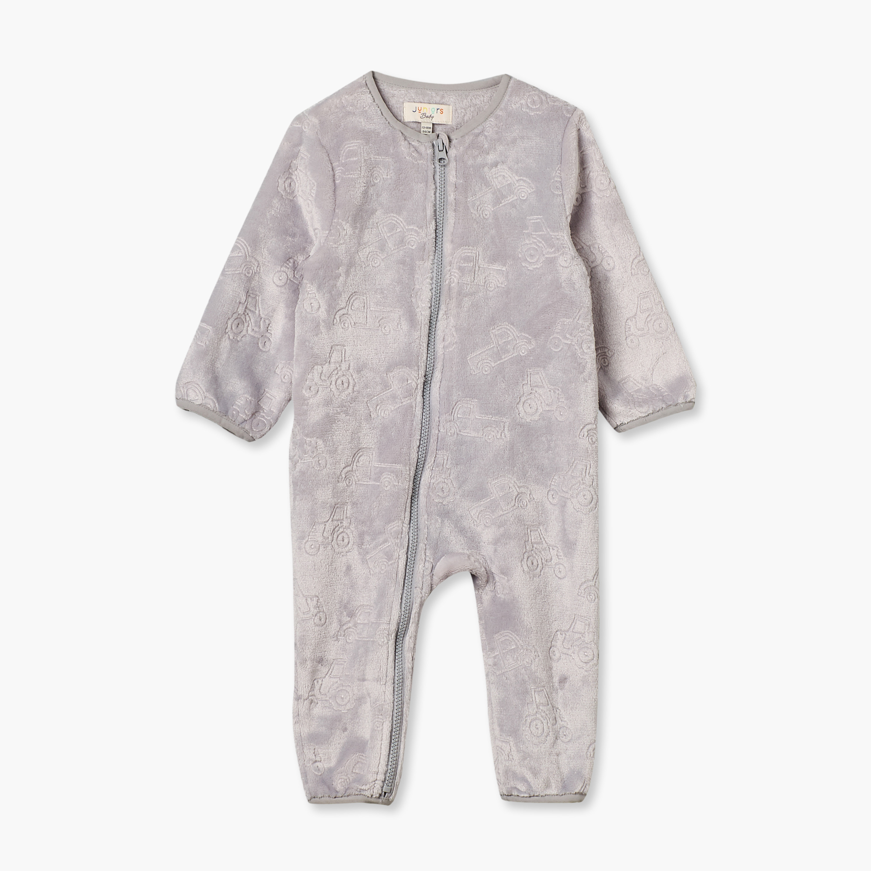 Juniors Crew Neck Long Sleeves Sleepsuit with Vehicle Embossing-baby-boys-clothing-winterwear-sleepsuits-image-2