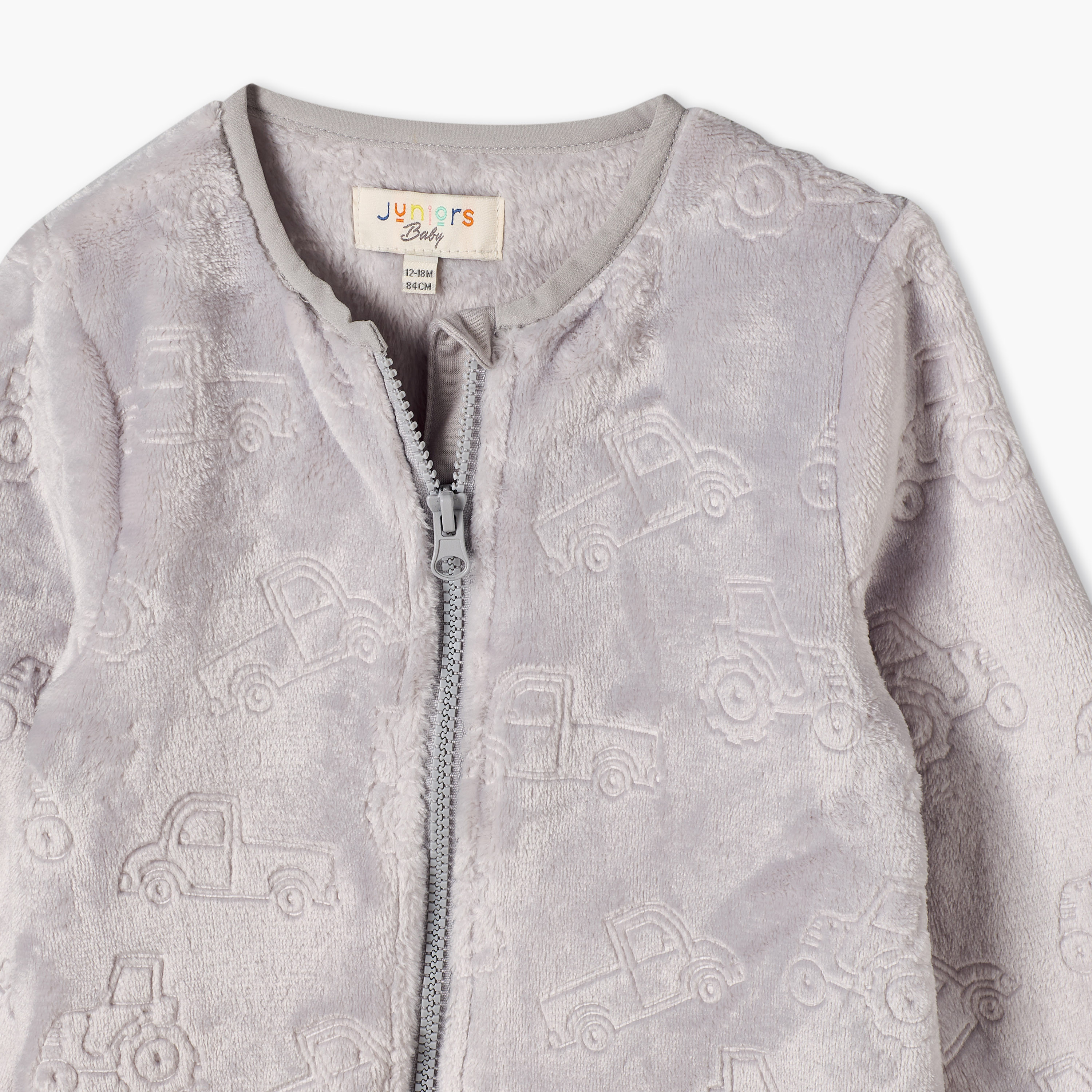 Juniors Crew Neck Long Sleeves Sleepsuit with Vehicle Embossing-baby-boys-clothing-winterwear-sleepsuits-image-4