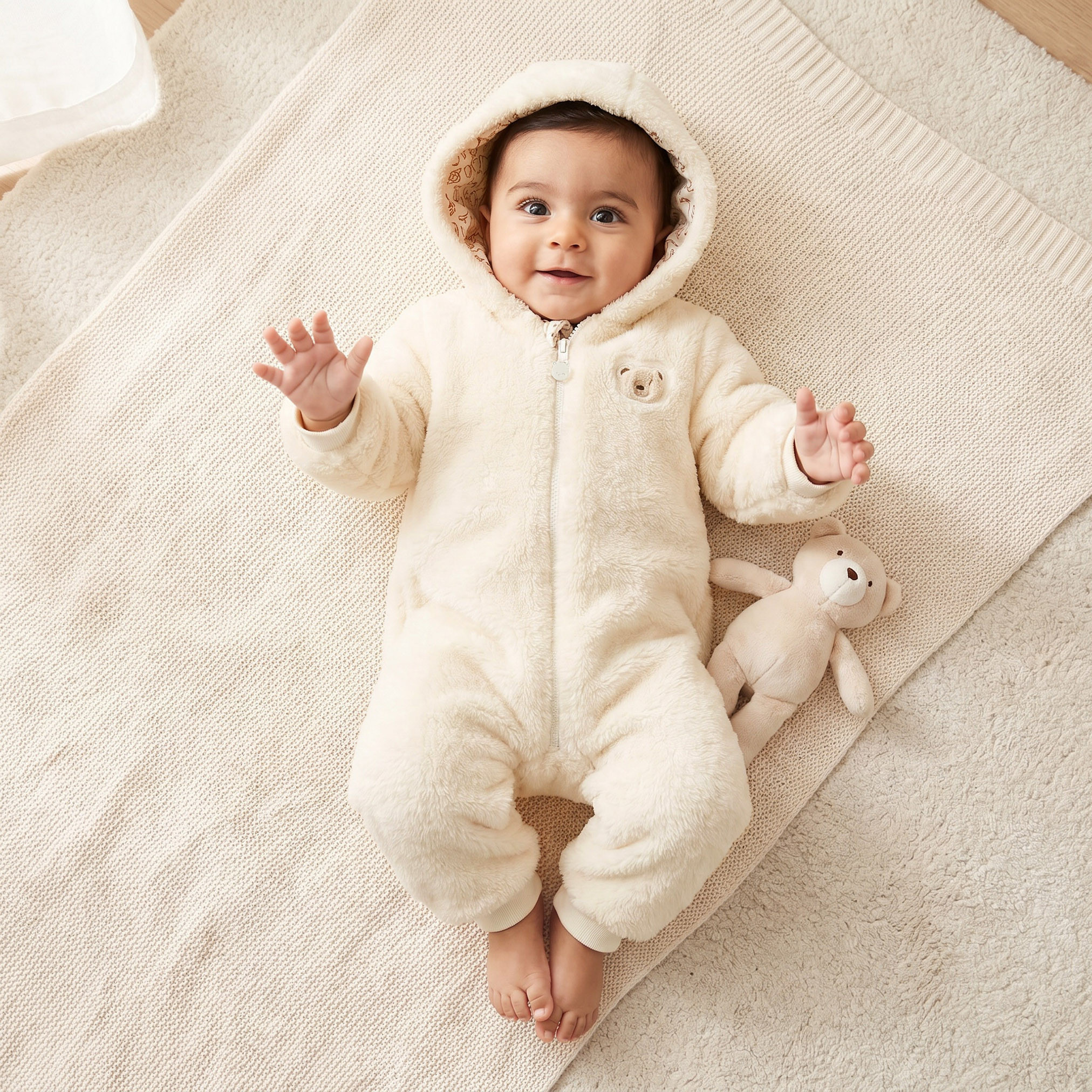 أوفرول بغطاء رأس من القطيفة وتفصيلة تطريز من جونيورز-baby-boys-clothing-nightwear-sleepsuits-image-1