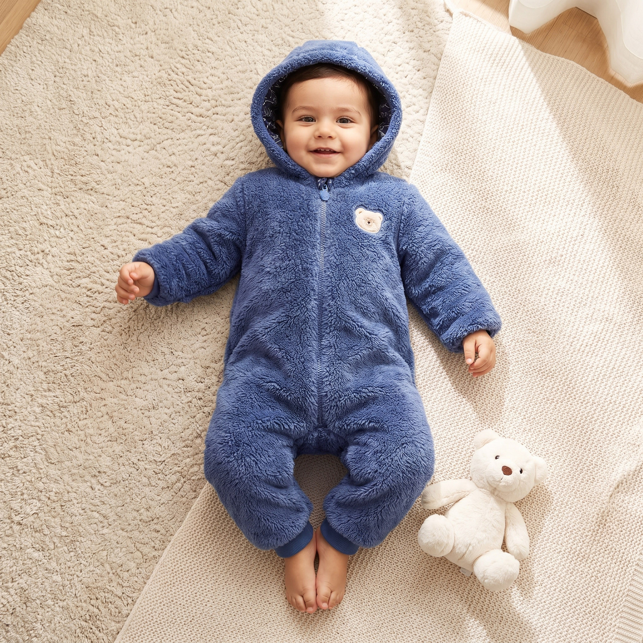 أوفرول بغطاء رأس من القطيفة وتفصيلة تطريز من جونيورز-baby-boys-clothing-nightwear-sleepsuits-image-1