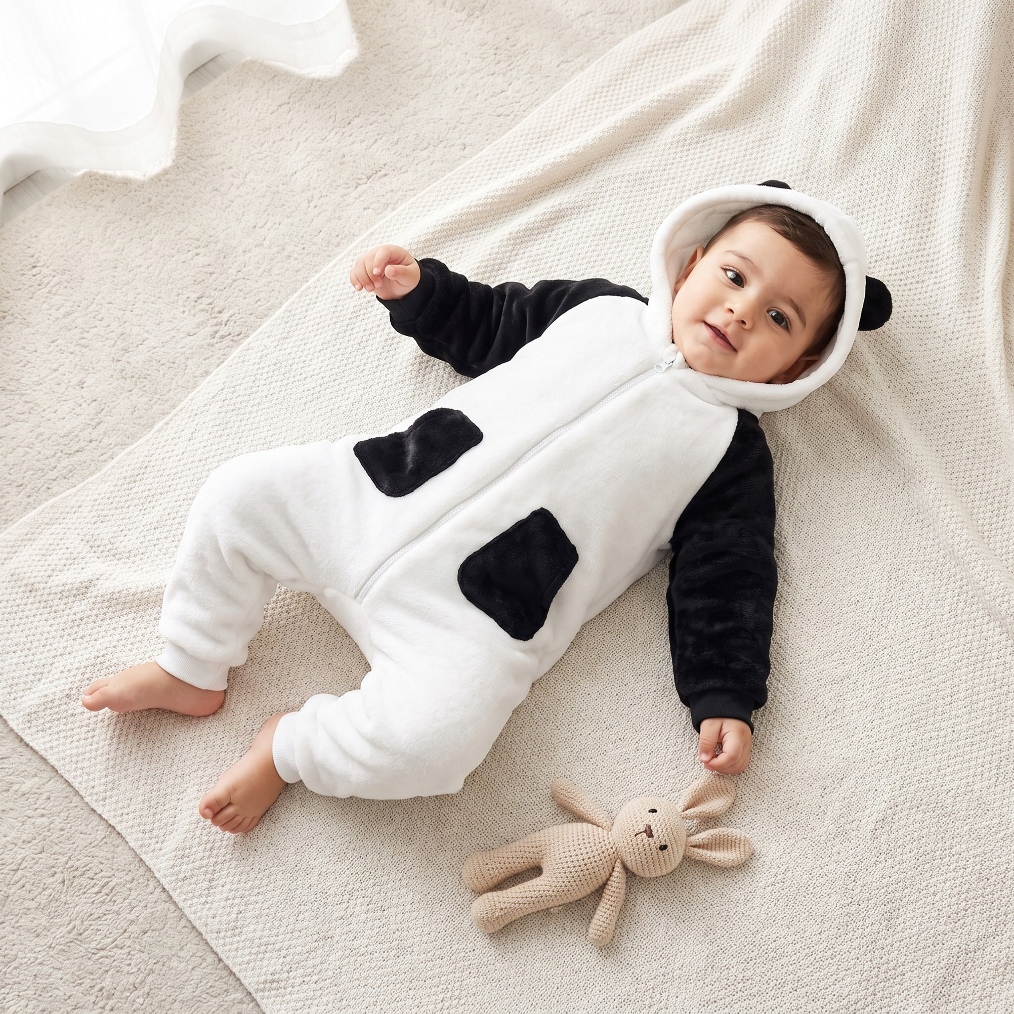 أفرول بأكمام طويلة وقبعة بتصميم باندا من جونيورز-baby-boys-clothing-nightwear-sleepsuits-image-1