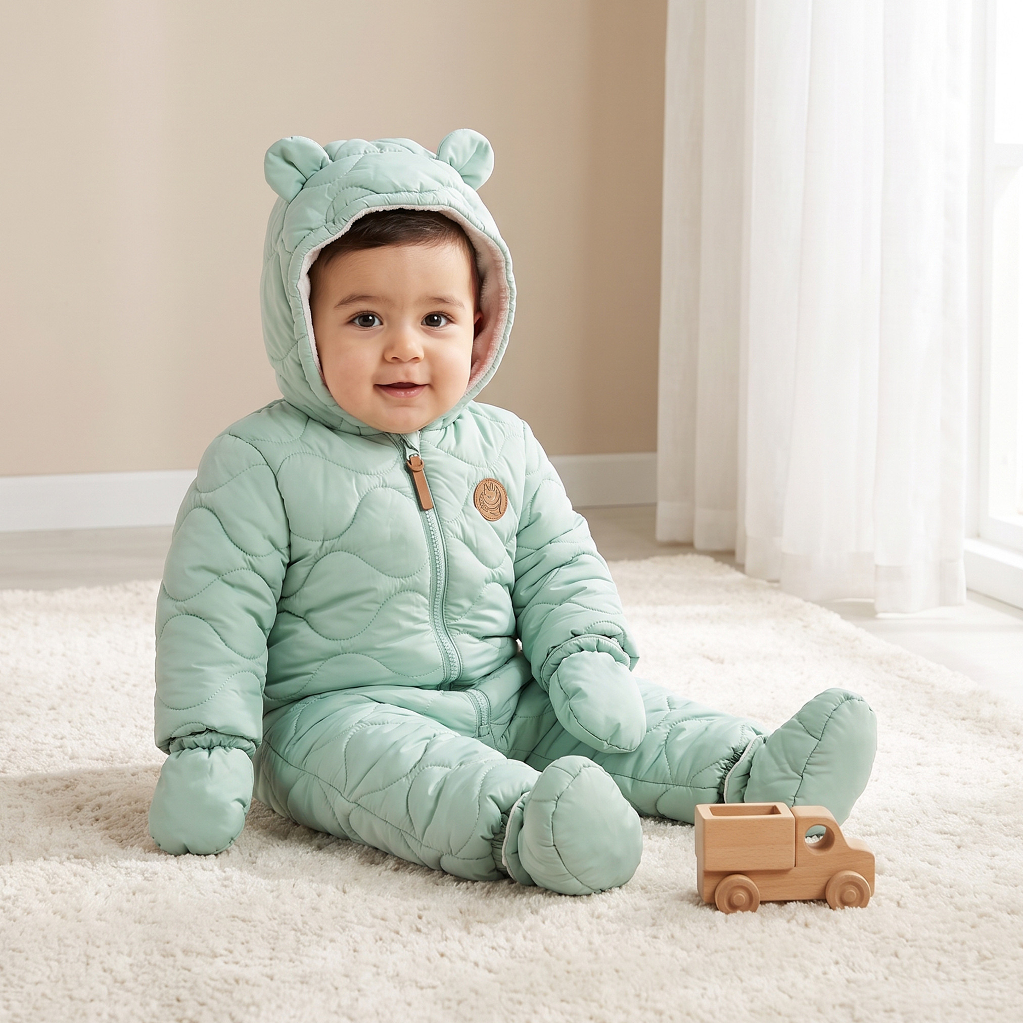 Juniors Hooded Winter Coverall with Removable Mittens-baby-boys-clothing-winterwear-sleepsuits-image-1