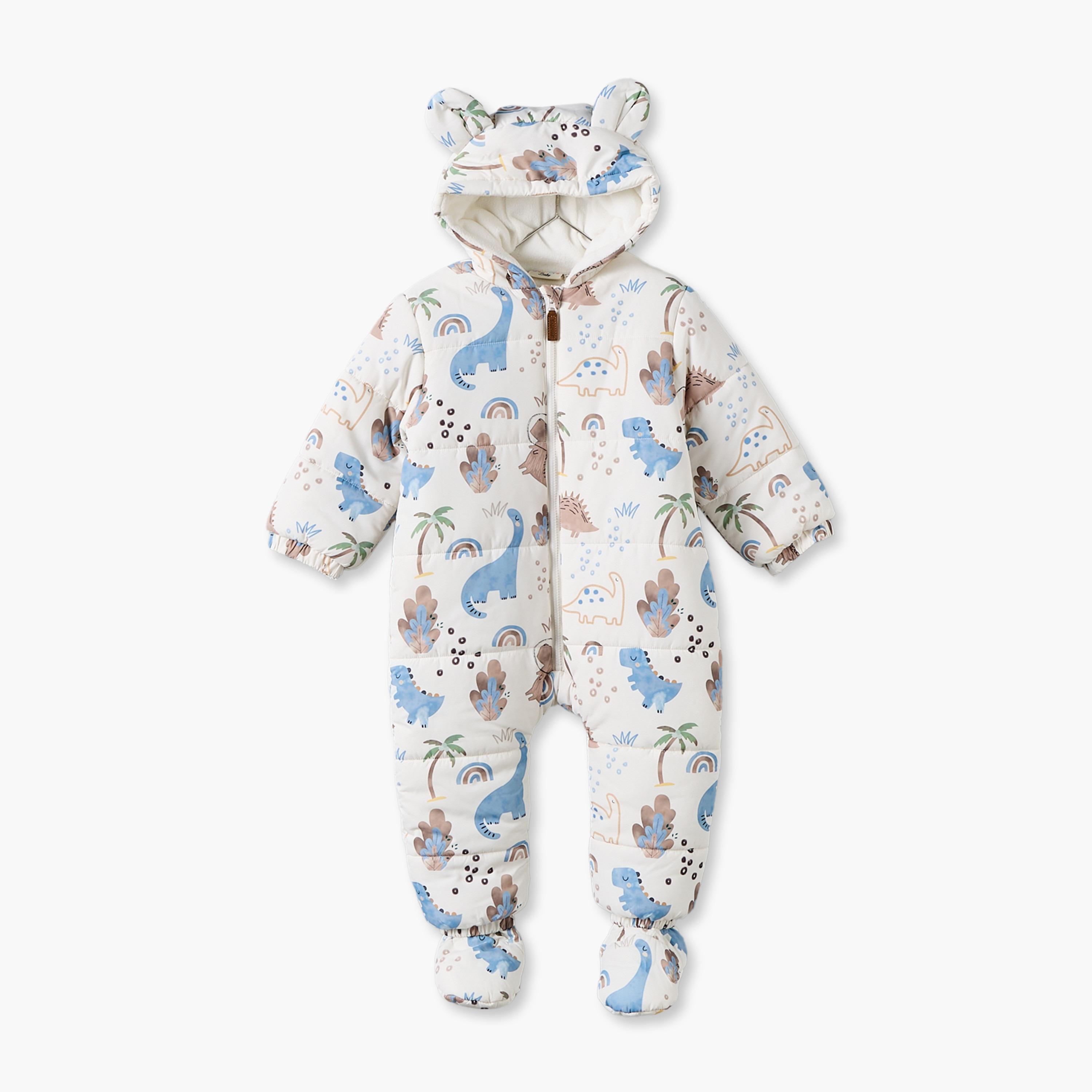 Juniors Hooded Long Sleeves Coverall with Dinosaur Print-baby-boys-clothing-winterwear-sleepsuits-image-2