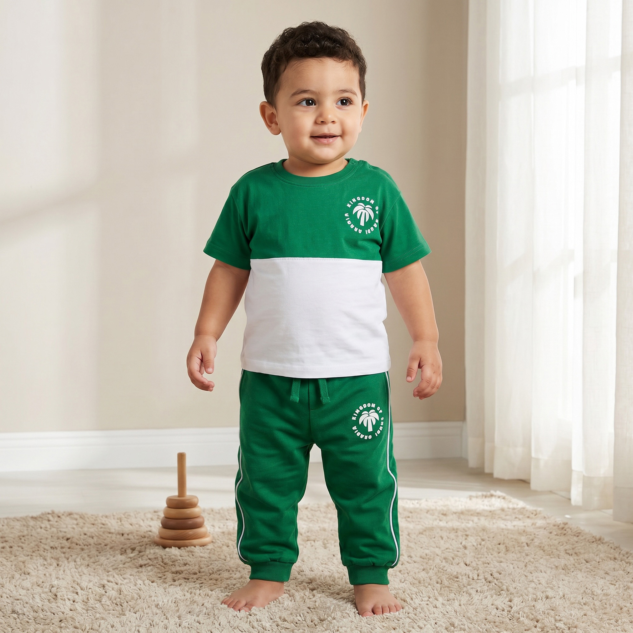 طقم تيشيرت بياقة ضيقة وأكمام قصيرة وبنطلون رياضي بطبعات من جونيورز-baby-boys-clothing-setsandcoords-image-1