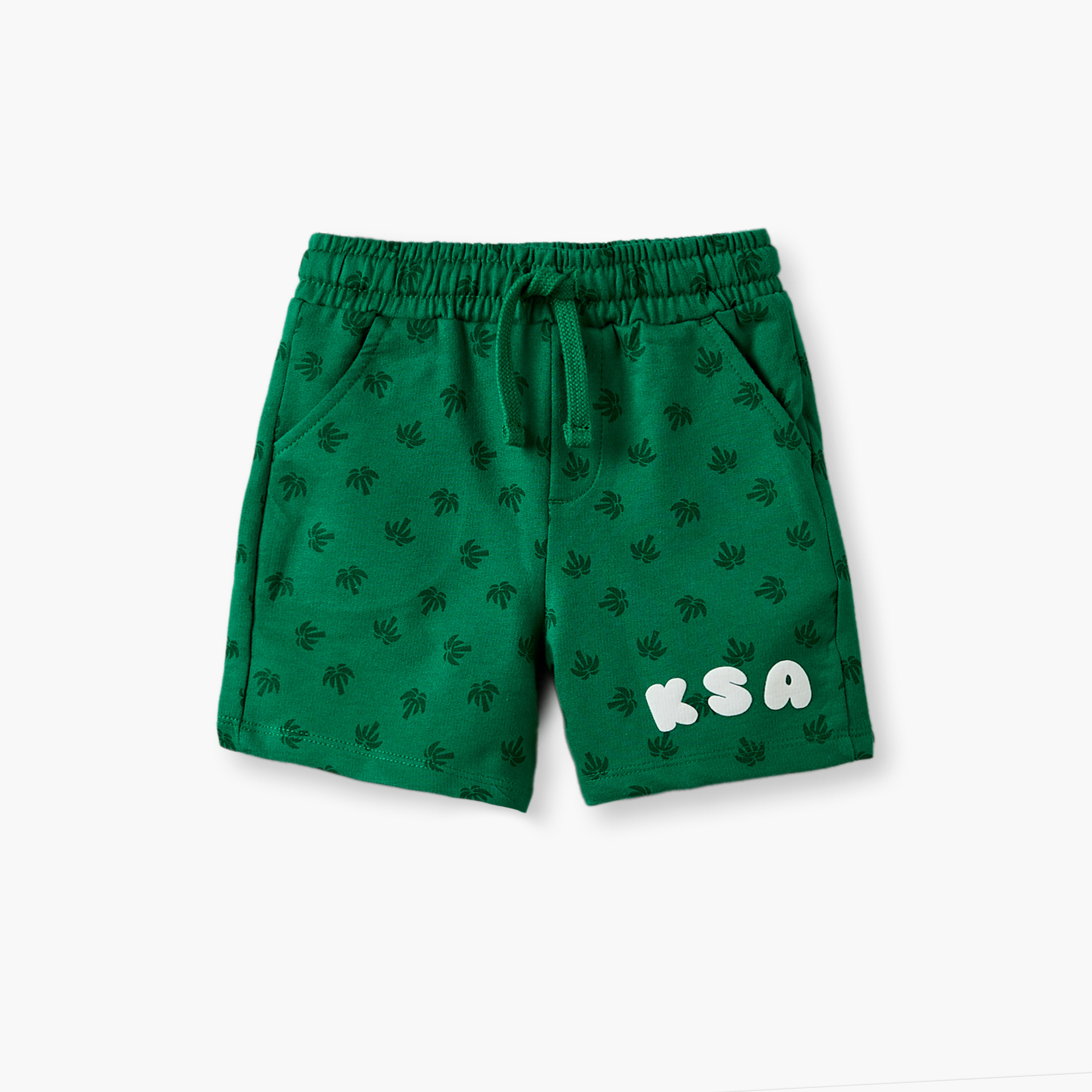 Juniors Crew Neck Short Sleeves T-shirt and Shorts Set with KSA National Day Print-baby-boys-clothing-setsandcoords-image-4