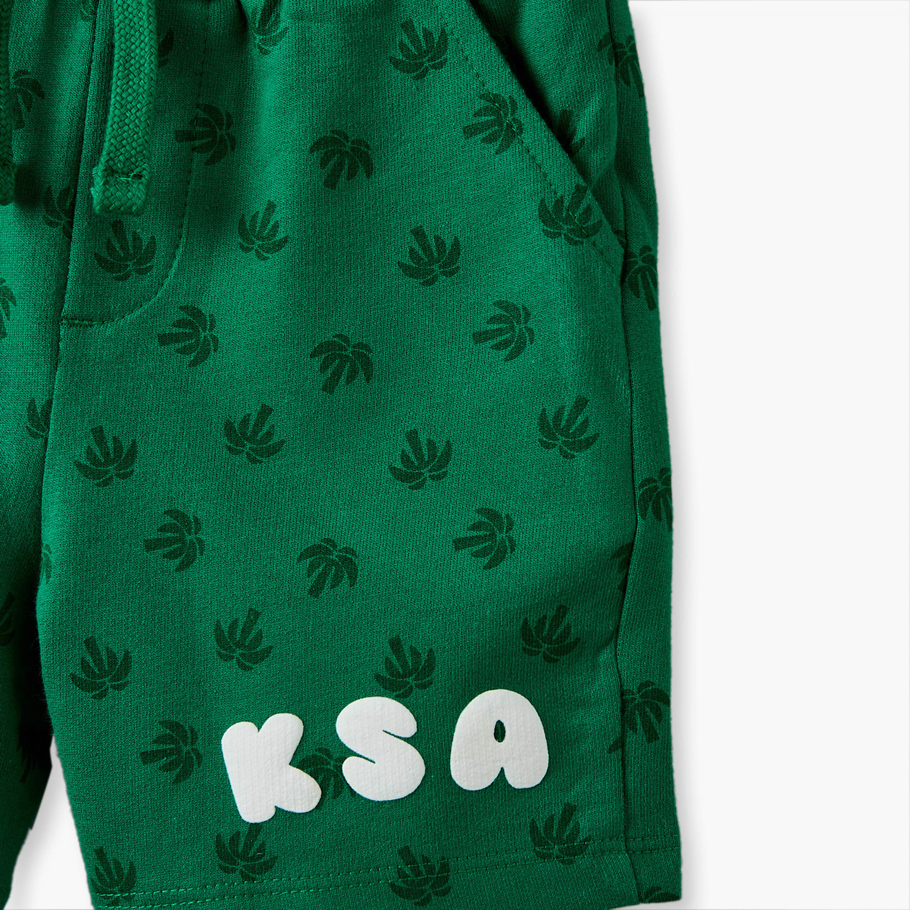 Juniors Crew Neck Short Sleeves T-shirt and Shorts Set with KSA National Day Print-baby-boys-clothing-setsandcoords-image-9
