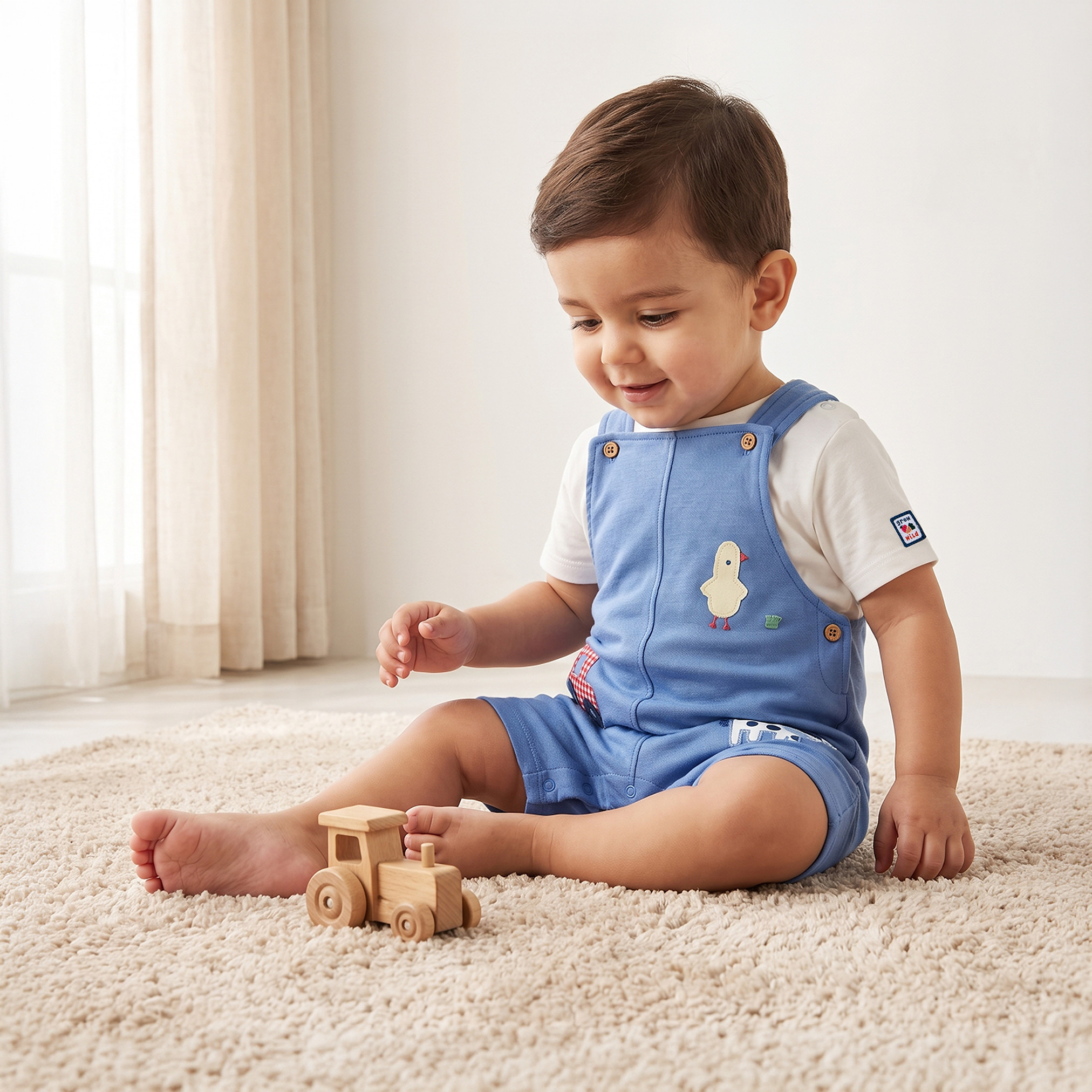 طقم دنغري بزخارف وتيشيرت بأكمام قصيرة وياقة مستديرة من جونيورز-baby-boys-clothing-setsandcoords-image-1