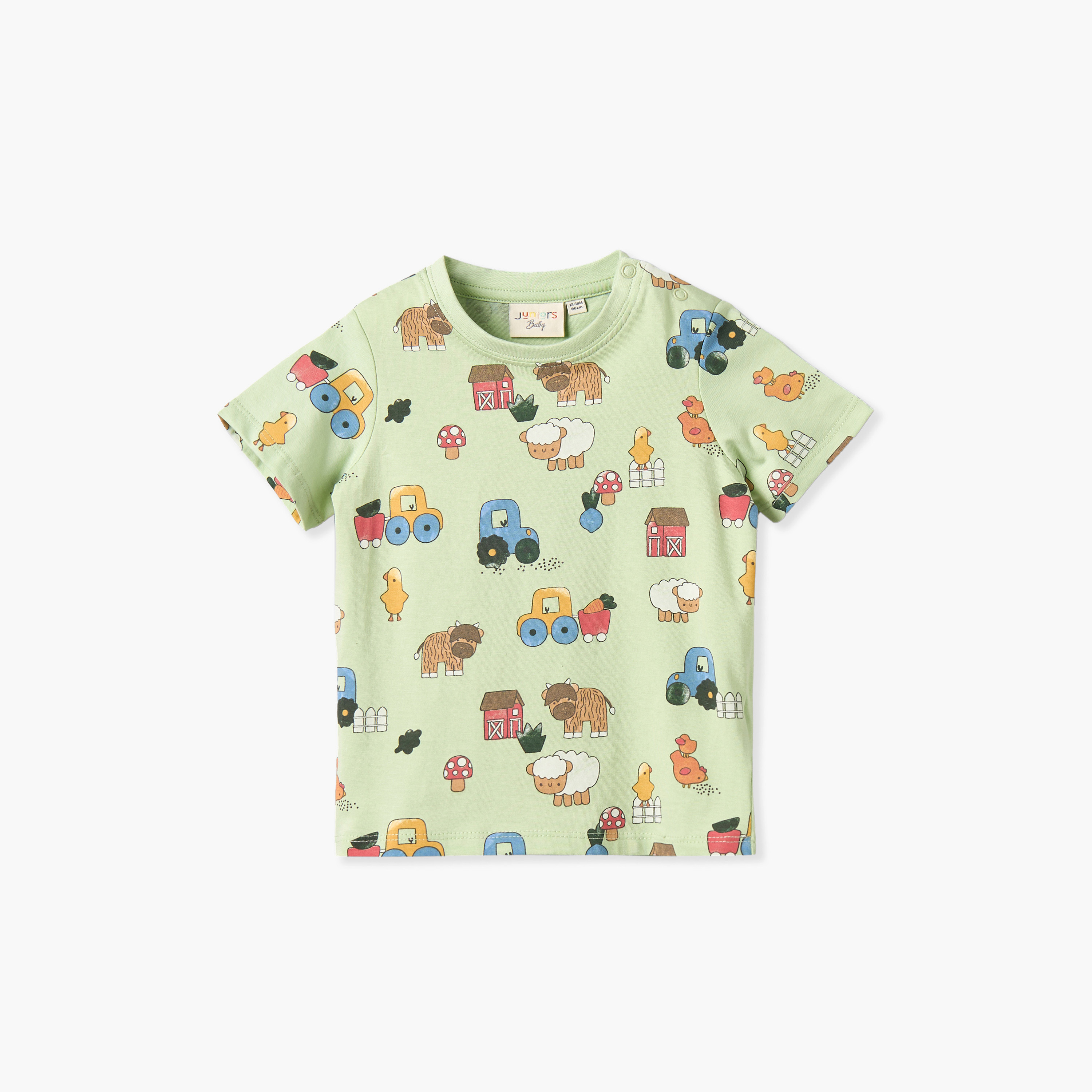 طقم تيشيرت بياقة مستديرة وأكمام قصيرة وشورت بطبعة مزرعة من جونيورز - طقم من 3 قطع-baby-boys-clothing-setsandcoords-image-2
