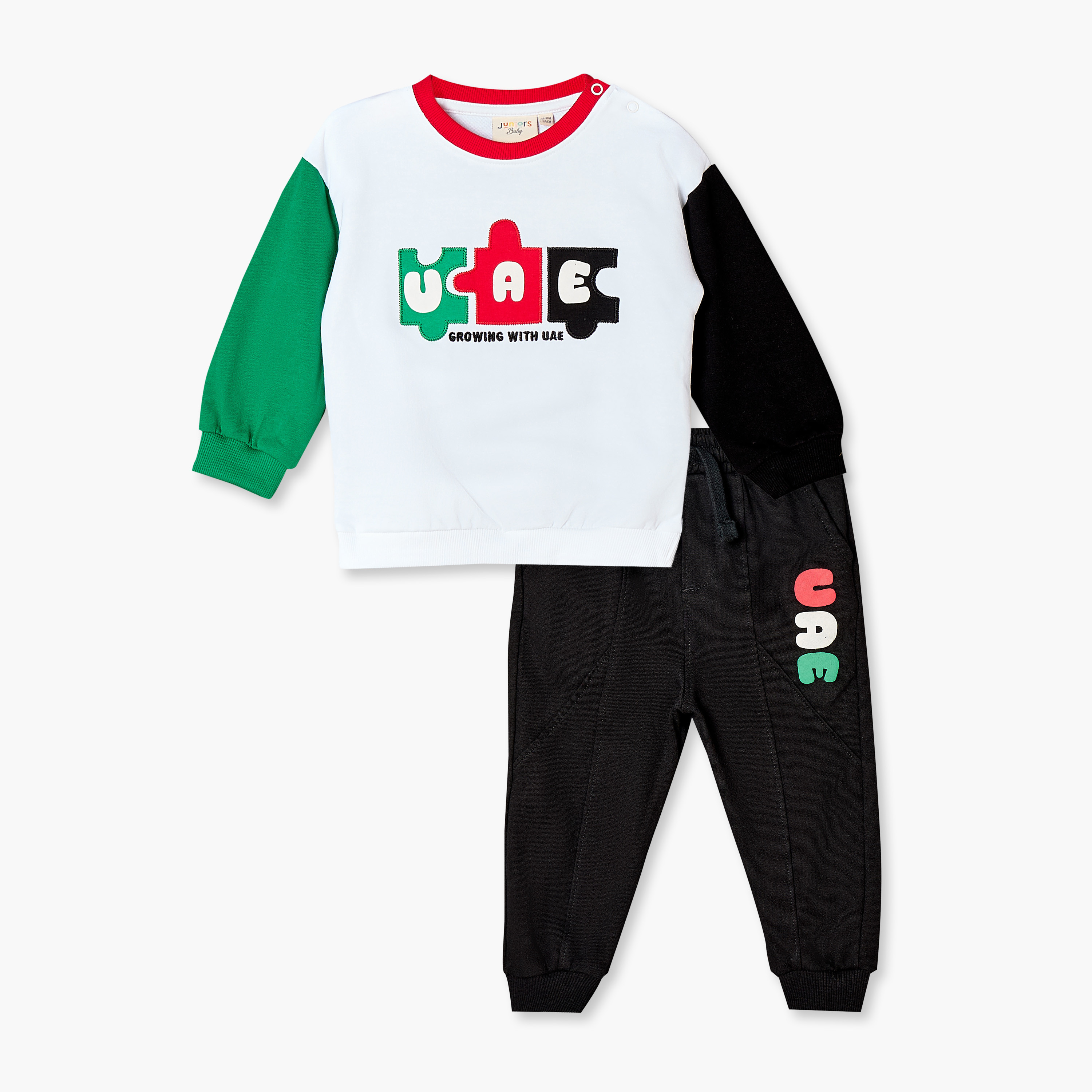 Juniors Cotton Crew Neck Long Sleeves Sweatshirt and Joggers Set with UAE National Day Print-baby-boys-clothing-winterwear-setsandcoords-image-1