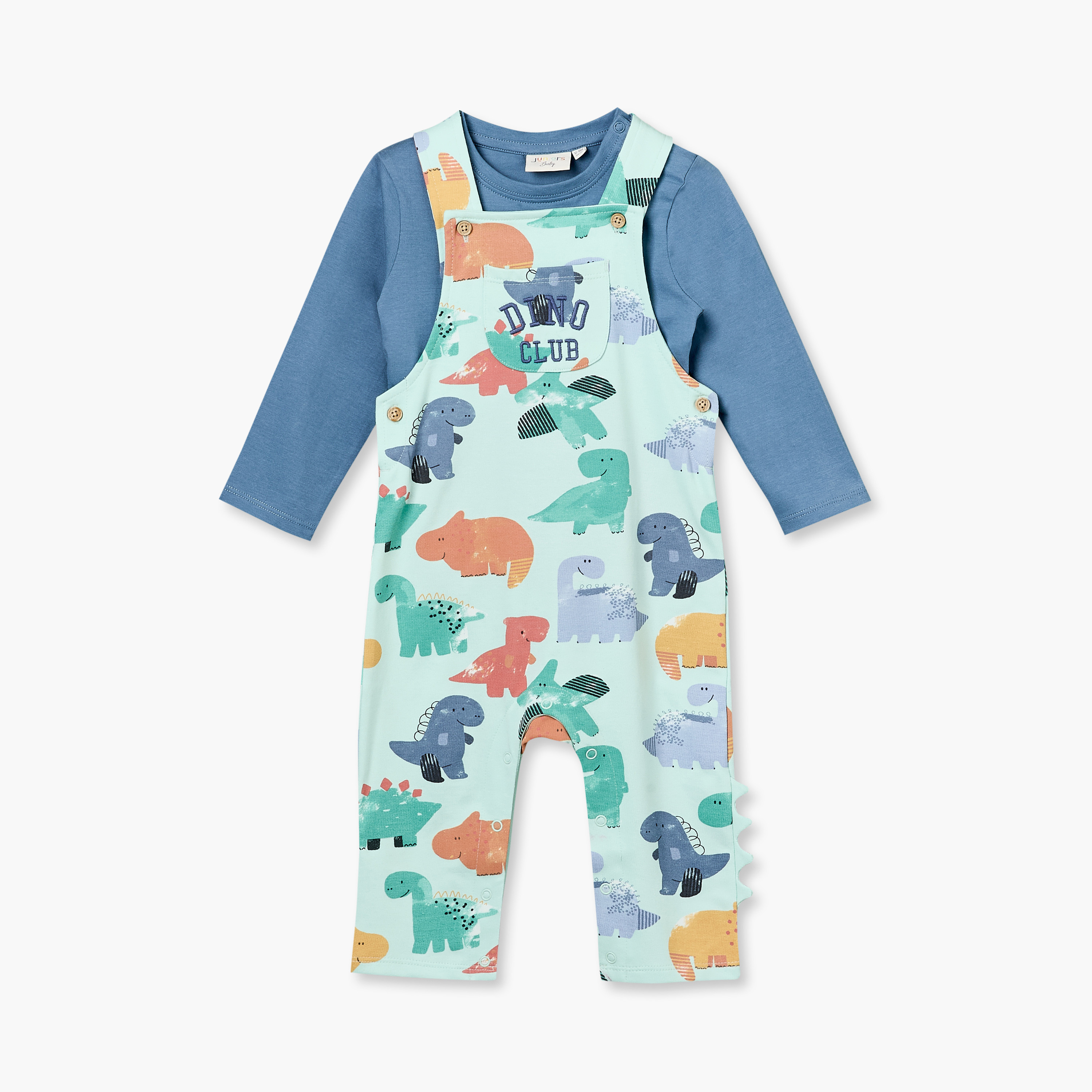 طقم دنغري بطبعات ديناصورات وتيشيرت برقبة ضيقة وأكمام طويلة من جونيورز-baby-boys-clothing-setsandcoords-image-2