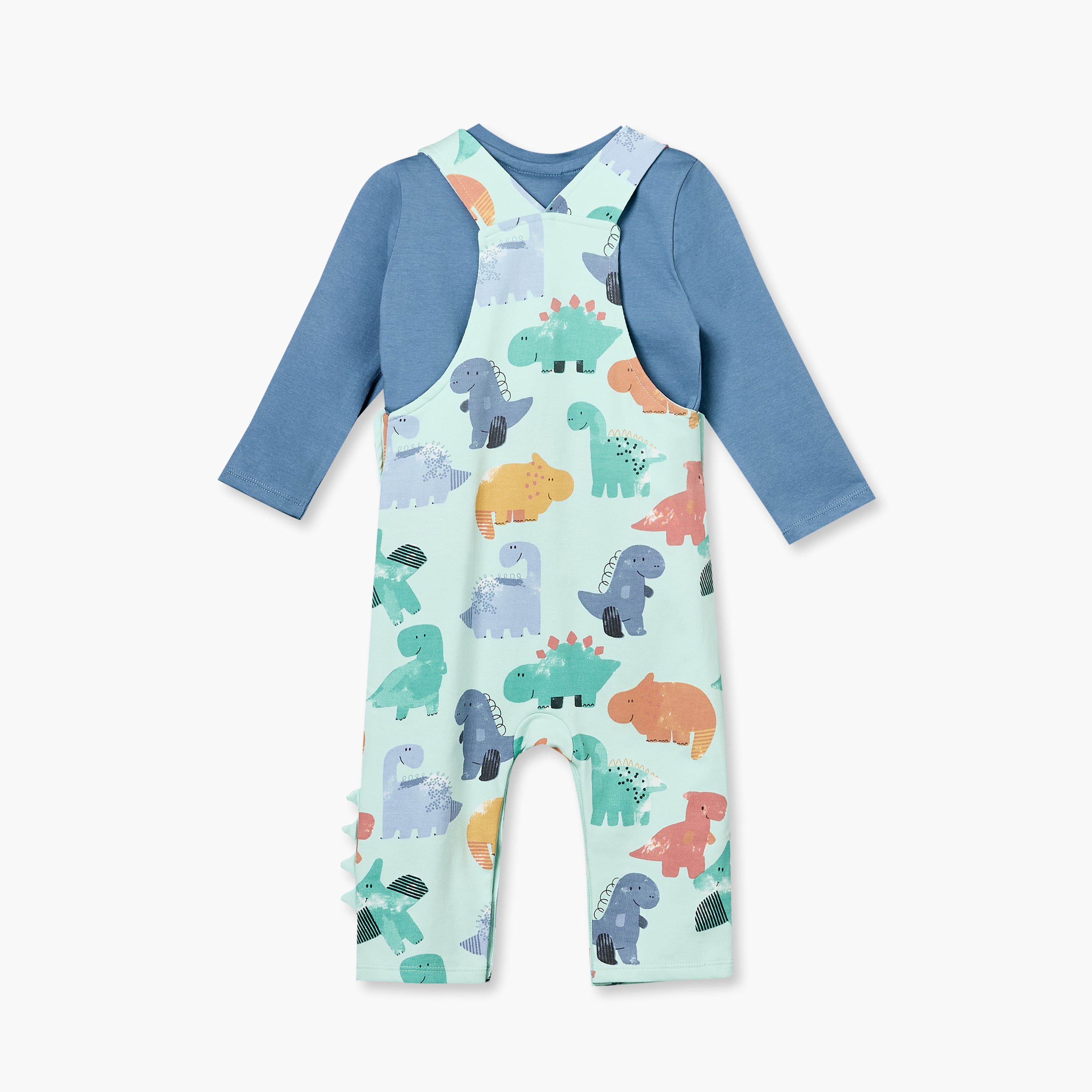 طقم دنغري بطبعات ديناصورات وتيشيرت برقبة ضيقة وأكمام طويلة من جونيورز-baby-boys-clothing-setsandcoords-image-3