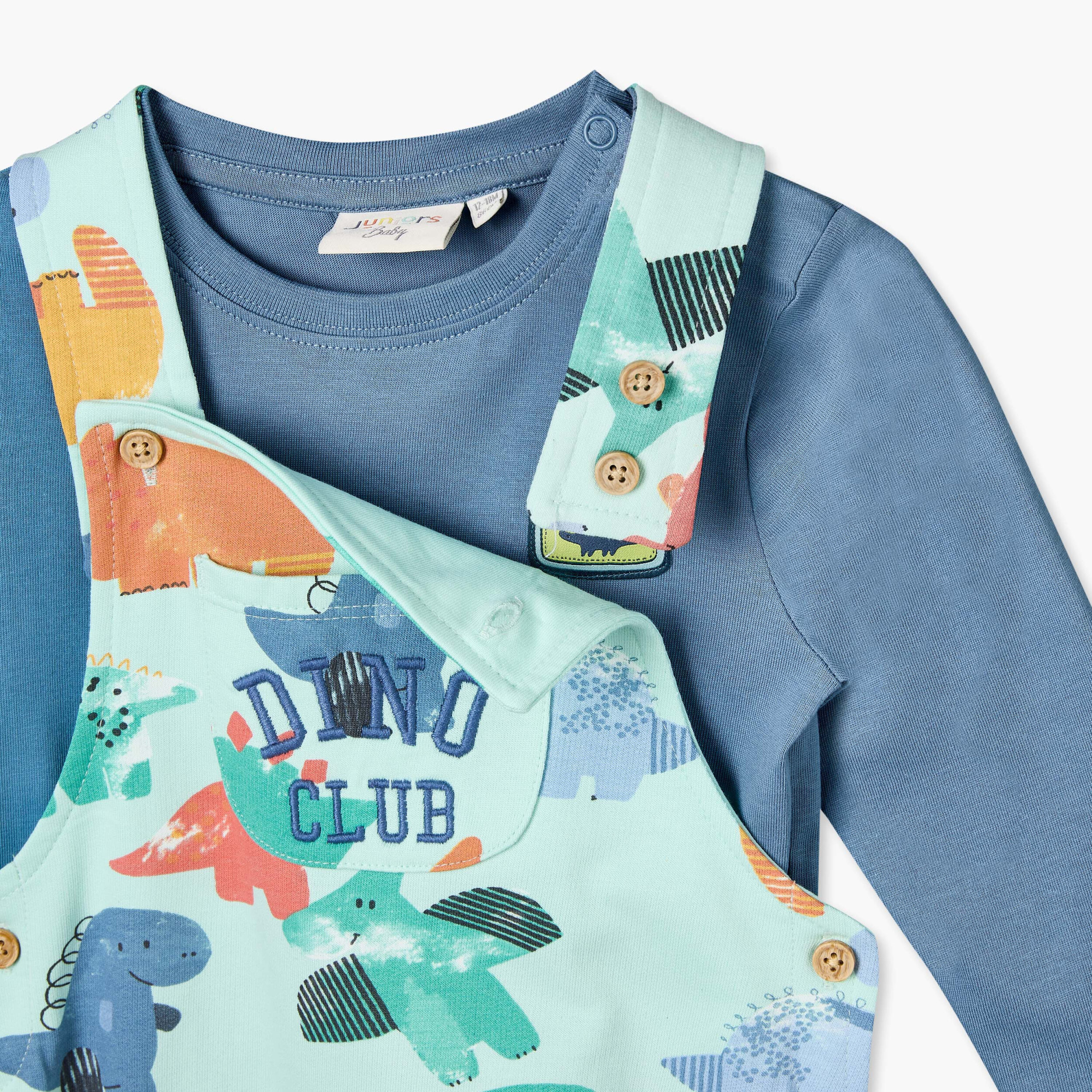 طقم دنغري بطبعات ديناصورات وتيشيرت برقبة ضيقة وأكمام طويلة من جونيورز-baby-boys-clothing-setsandcoords-image-7