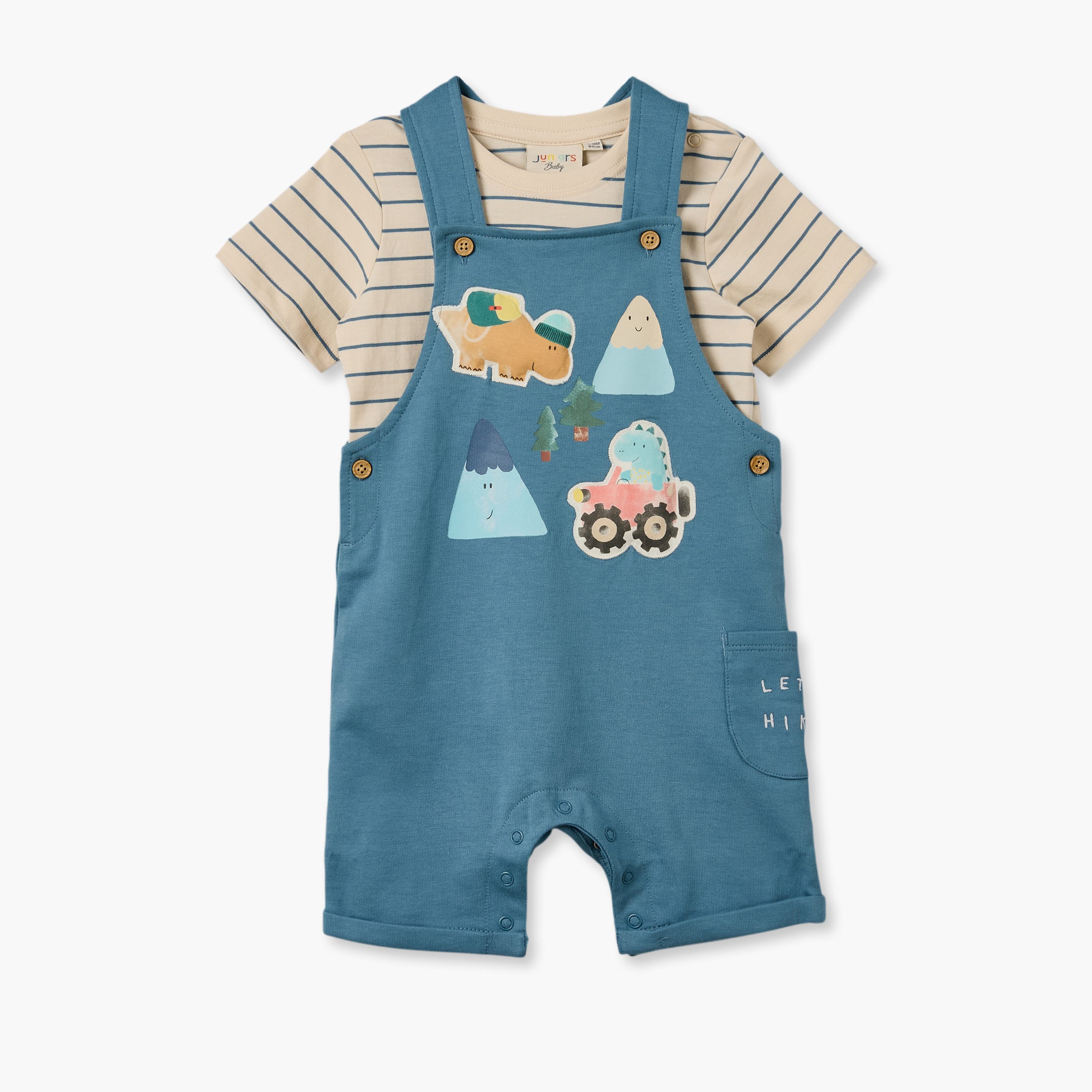 طقم تيشيرت بأكمام قصيرة بياقة مستديرة ودنغري بطبعات ديناصورات من جونيورز-baby-boys-clothing-setsandcoords-image-2