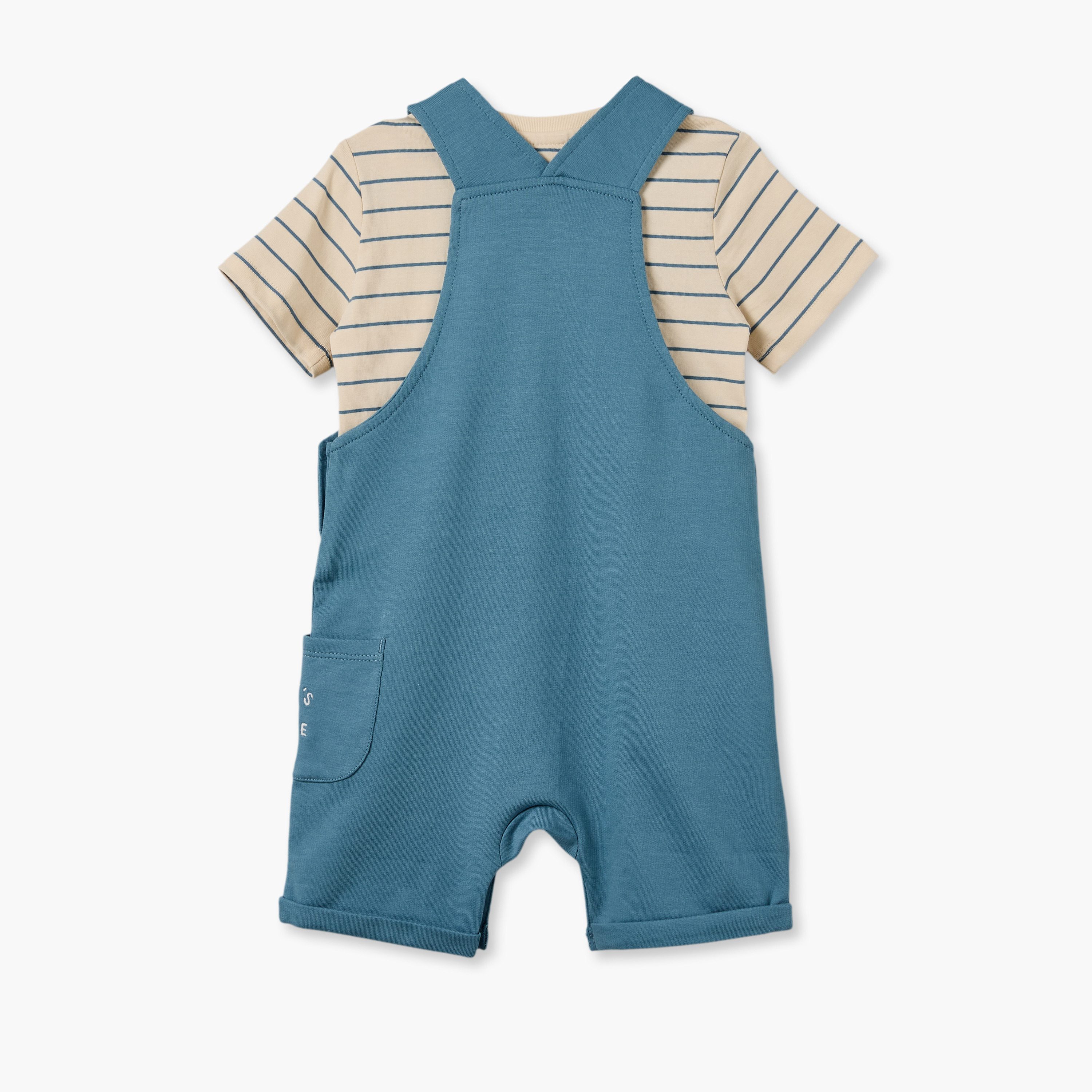 طقم تيشيرت بأكمام قصيرة بياقة مستديرة ودنغري بطبعات ديناصورات من جونيورز-baby-boys-clothing-setsandcoords-image-3