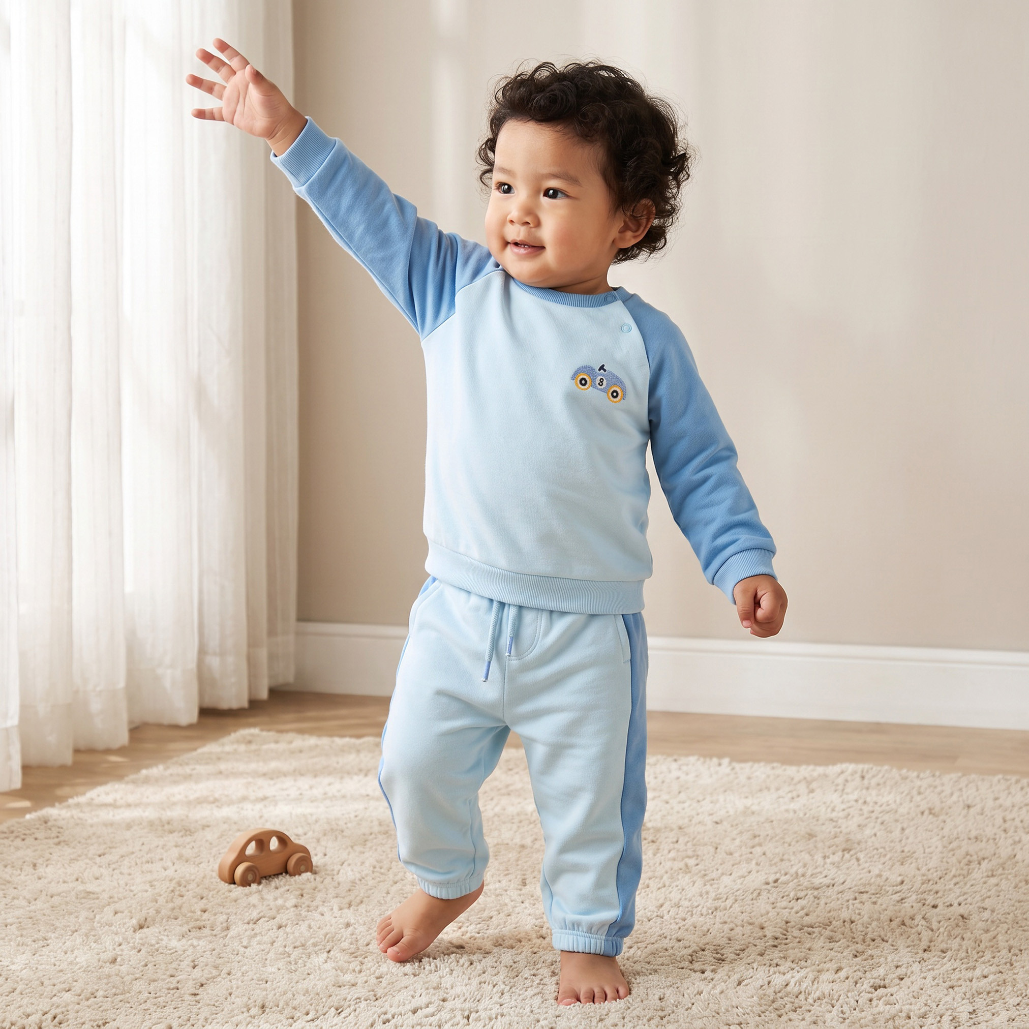 Juniors Round Neck Long Sleeves Sweatshirt and Joggers Set with Colourblock Design-baby-boys-clothing-setsandcoords-image-1