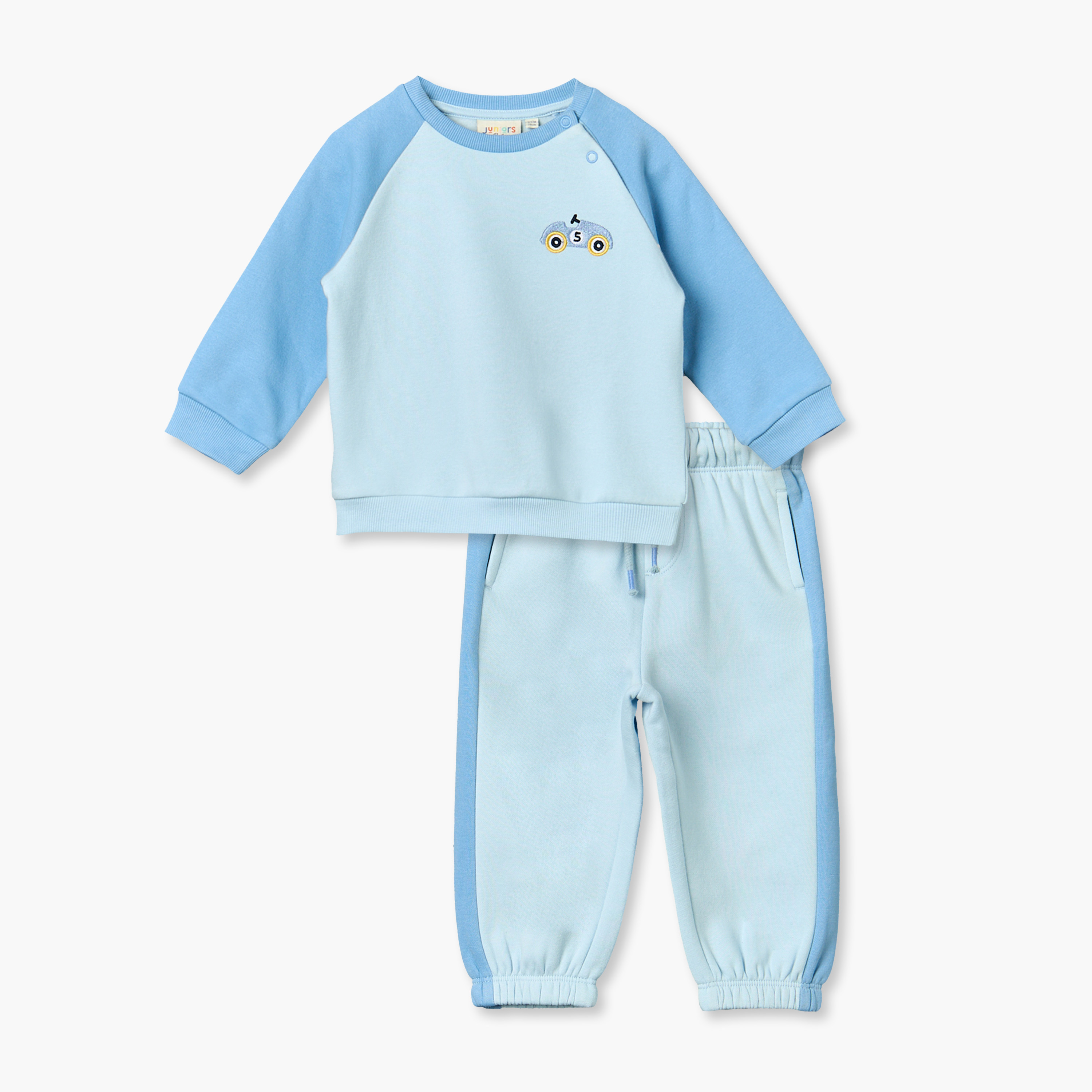 Juniors Round Neck Long Sleeves Sweatshirt and Joggers Set with Colourblock Design-baby-boys-clothing-setsandcoords-image-2