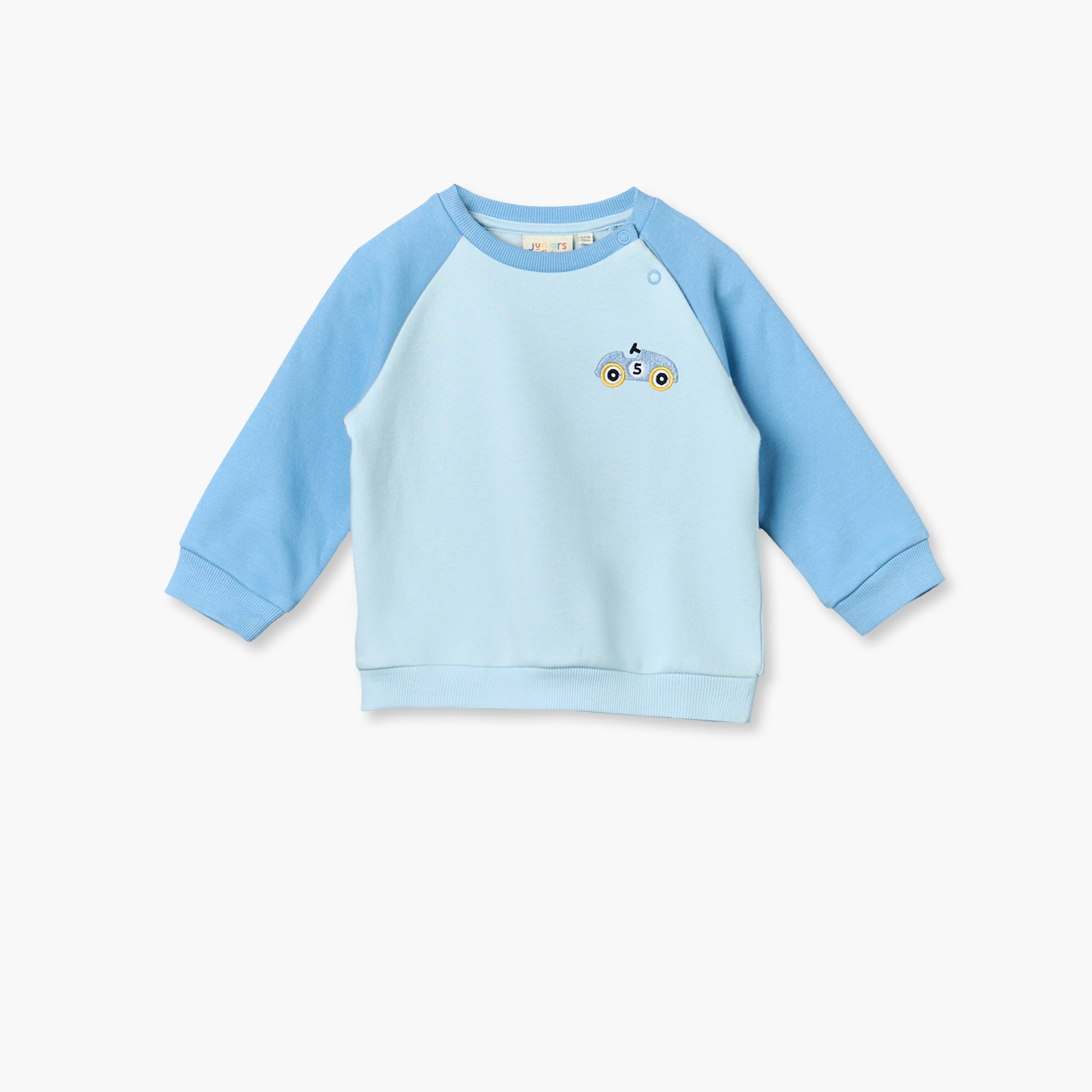 Juniors Round Neck Long Sleeves Sweatshirt and Joggers Set with Colourblock Design-baby-boys-clothing-setsandcoords-image-3