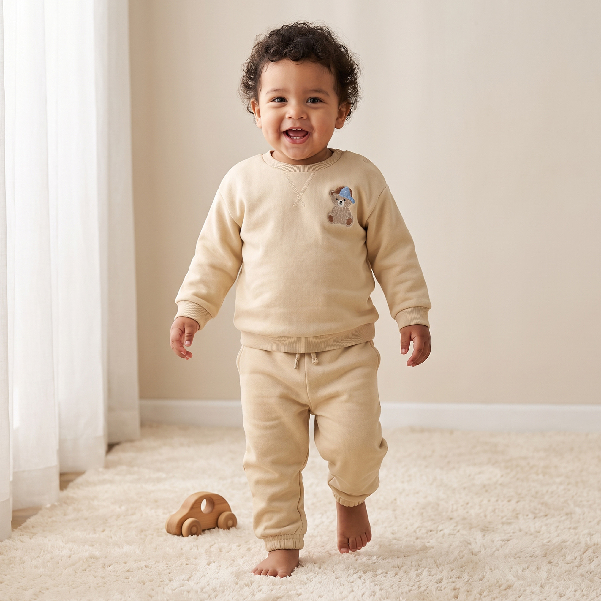 طقم بنطلون رياضي وسويت شيرت بأكمام طويلة وياقة ضيقة وتطريزات من جونيورز-baby-boys-clothing-setsandcoords-image-1