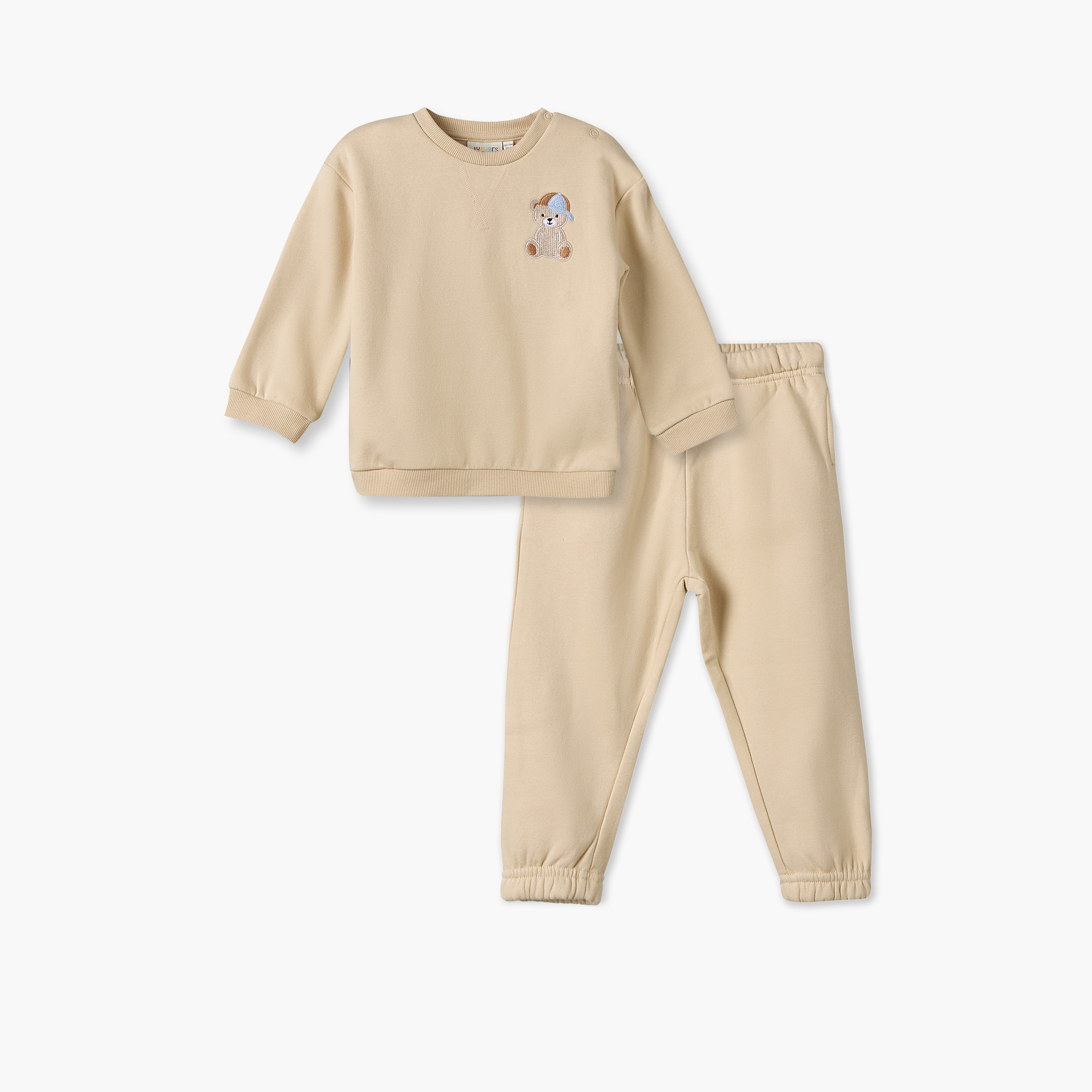 طقم بنطلون رياضي وسويت شيرت بأكمام طويلة وياقة ضيقة وتطريزات من جونيورز-baby-boys-clothing-setsandcoords-image-2