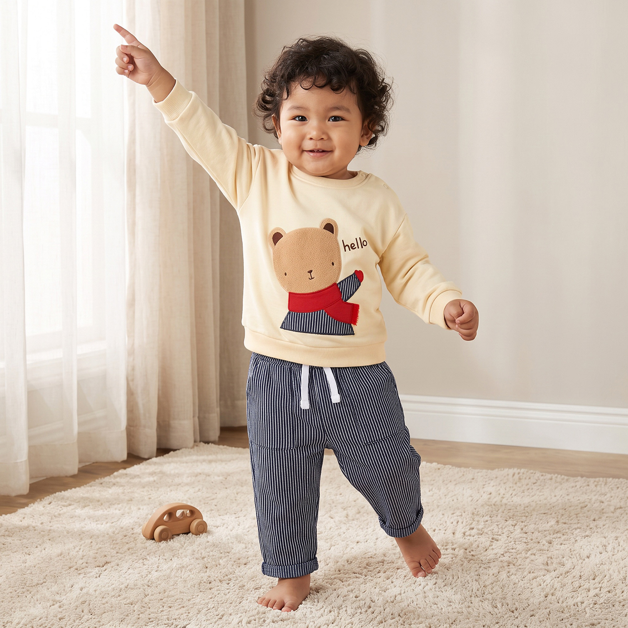 Juniors Cotton Crew Neck Long Sleeves Sweatshirt and Pants Set with Bear Print-baby-boys-clothing-setsandcoords-image-1