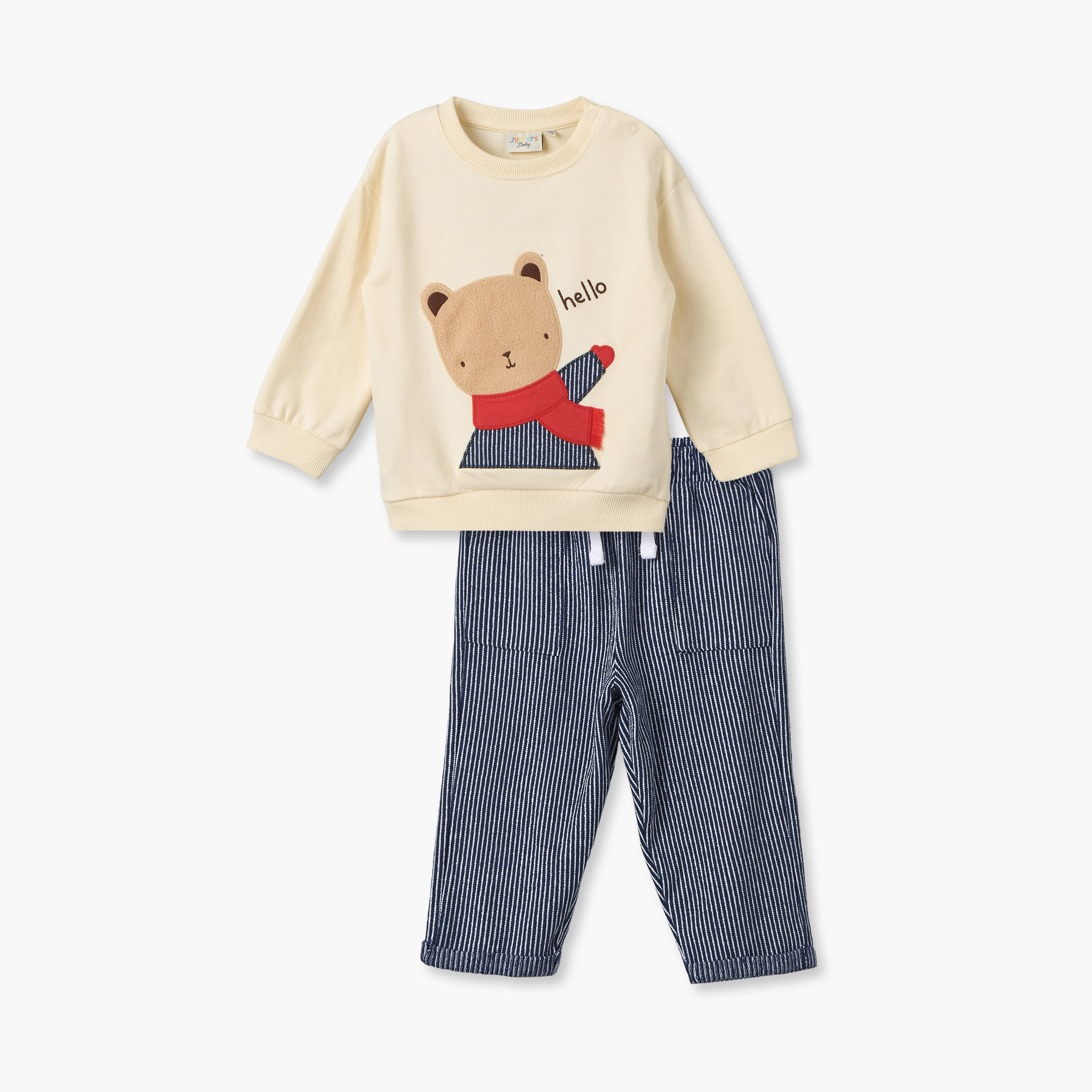 Juniors Cotton Crew Neck Long Sleeves Sweatshirt and Pants Set with Bear Print-baby-boys-clothing-setsandcoords-image-2