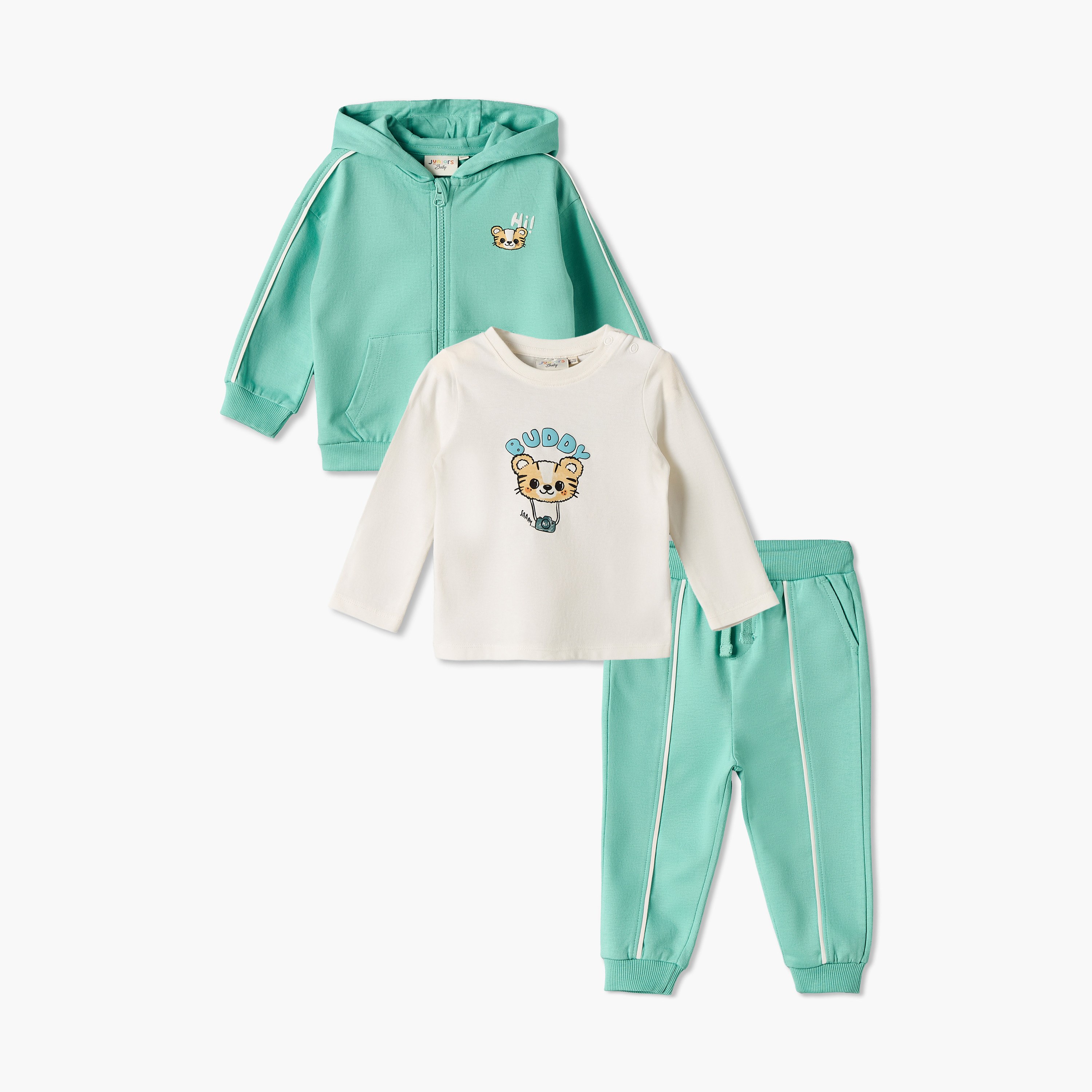 طقم بنطلون رياضي وسويت شيرت بقبعة وتيشيرت بطبعات 3 قطع من جونيورز-baby-boys-clothing-setsandcoords-image-1