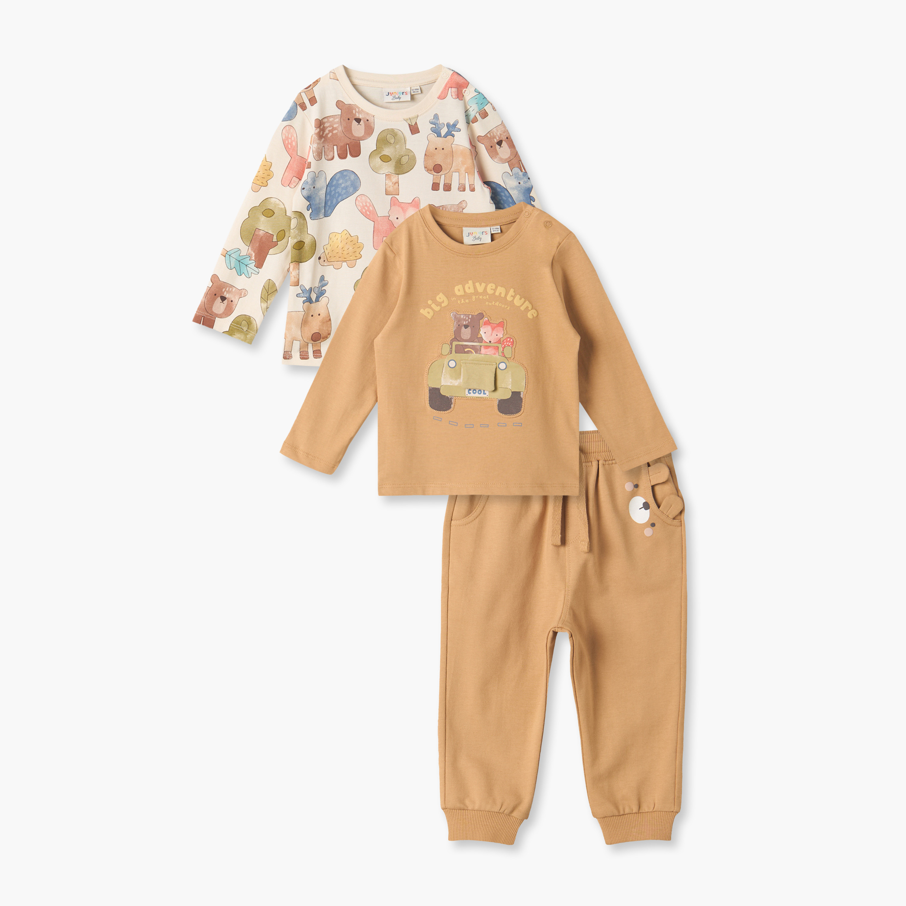 طقم من 3 - سويتشيرت بياقة ضيقة وأكمام طويلة وبنطلون جوجر بطبعات من جونيورز-baby-boys-clothing-setsandcoords-image-1