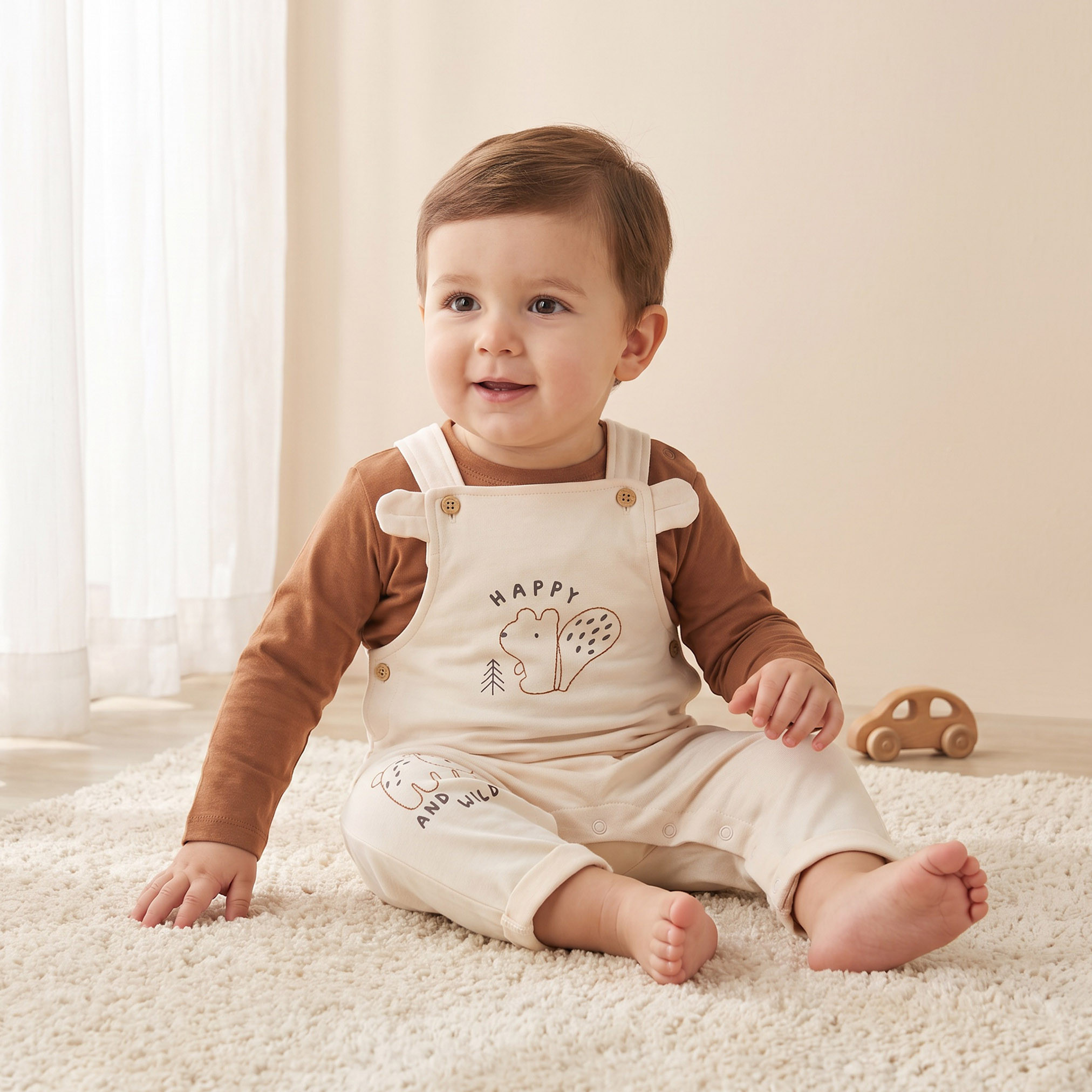 طقم تيشيرت بياقة ضيقة وأكمام طويلة ودنغري بطبعات من جونيورز-baby-boys-clothing-setsandcoords-image-1