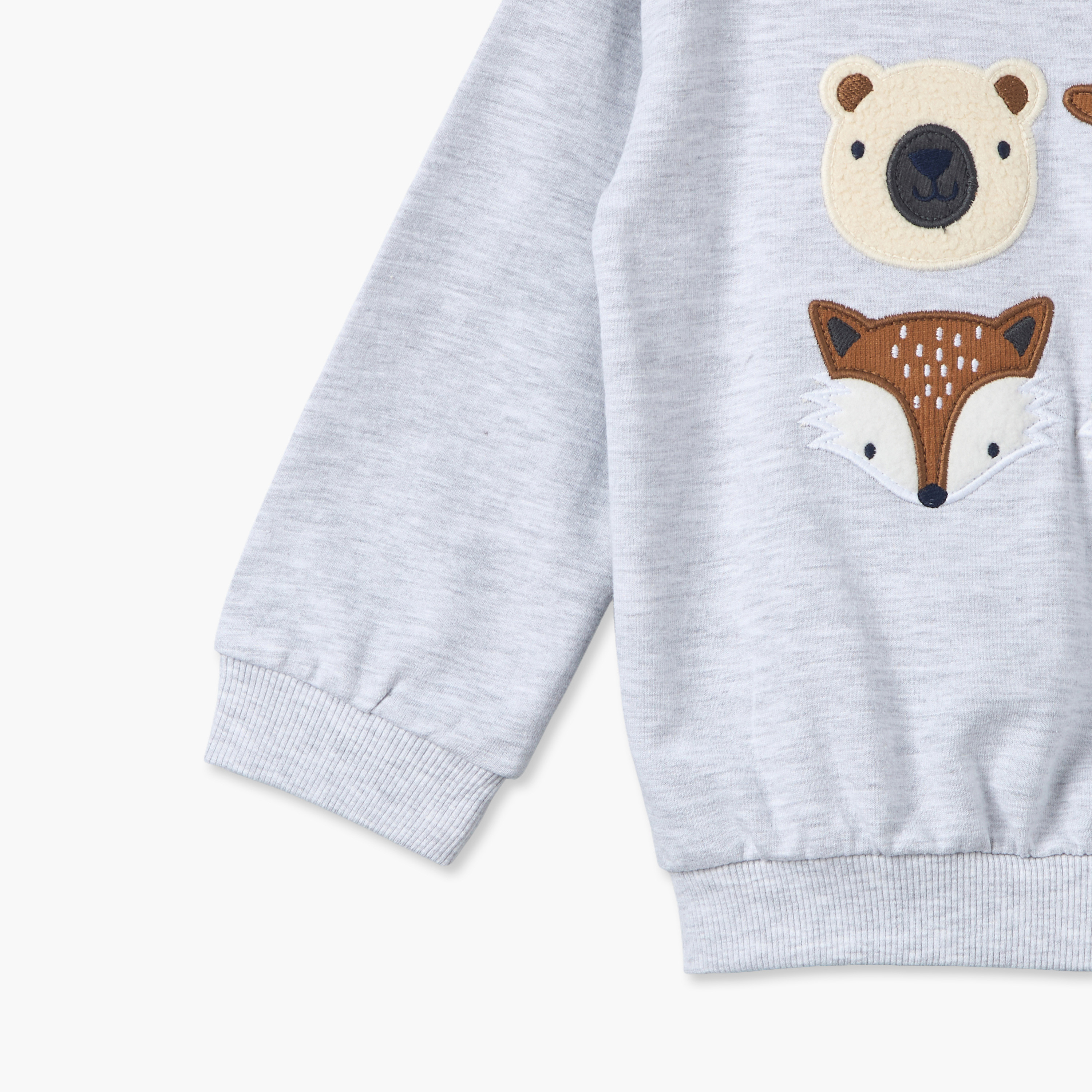 Juniors Crew Neck Long Sleeves Sweatshirt and Joggers Set with Woodland Applique-baby-boys-clothing-setsandcoords-image-8