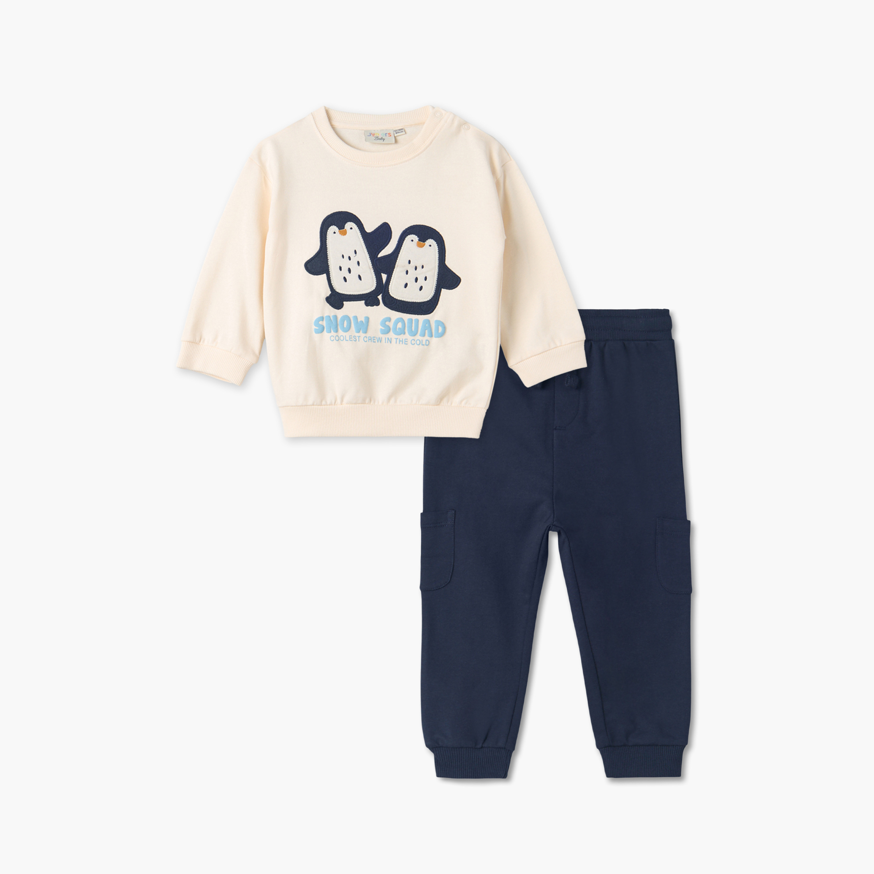 Juniors Crew Neck Long Sleeves Sweatshirt and Joggers Set with Penguin Applique-baby-boys-clothing-setsandcoords-image-2