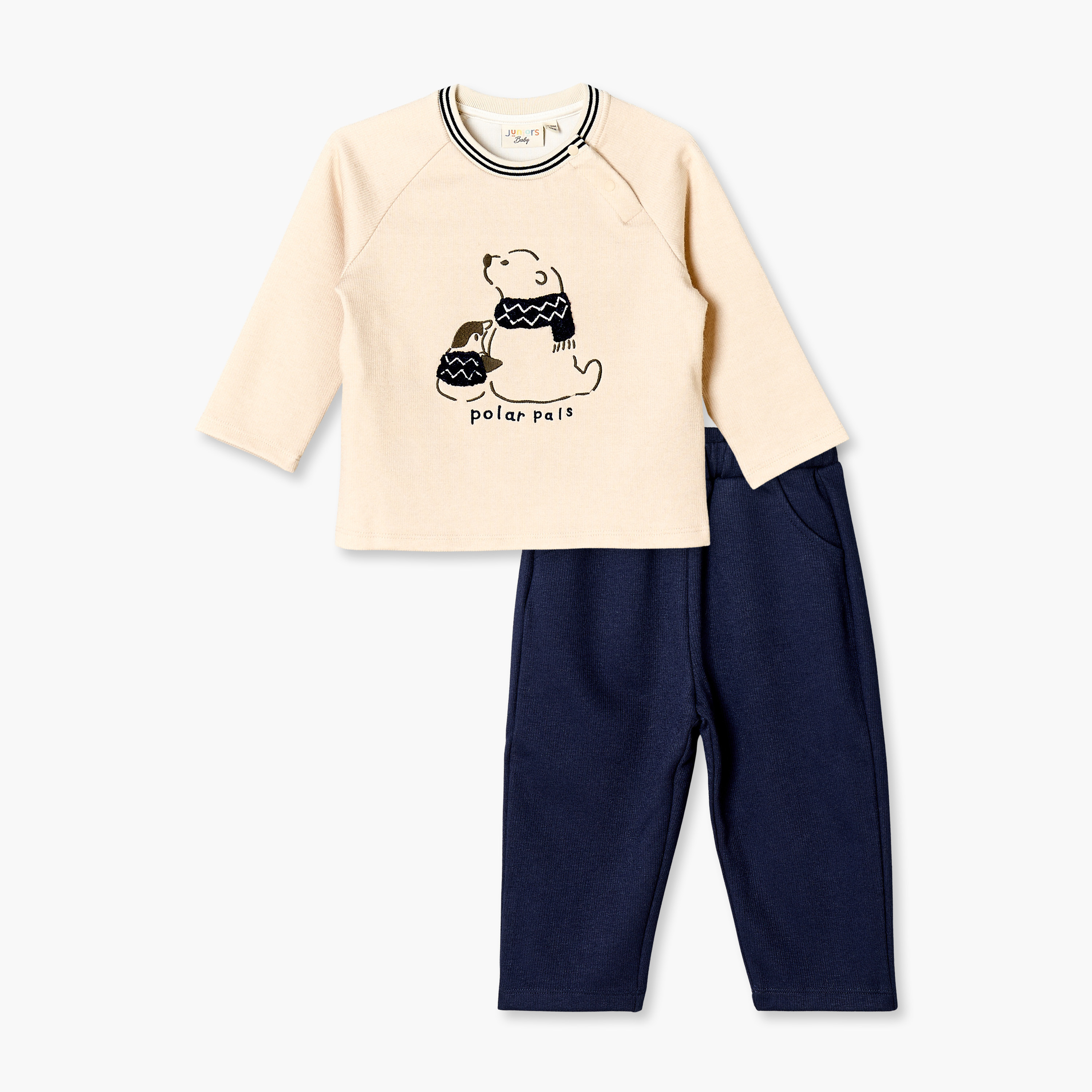 Juniors Round Neck Long Sleeves T-shirt and Pants Set with Polar Bear Print-baby-boys-clothing-winterwear-setsandcoords-image-1